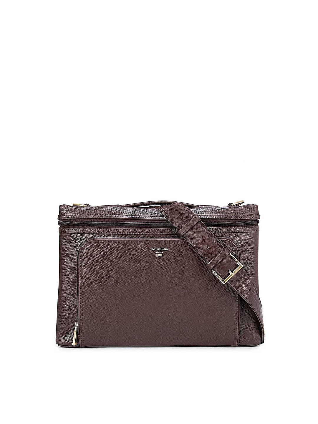 

Da Milano Unisex Brown Textured Leather Laptop Sleeve
