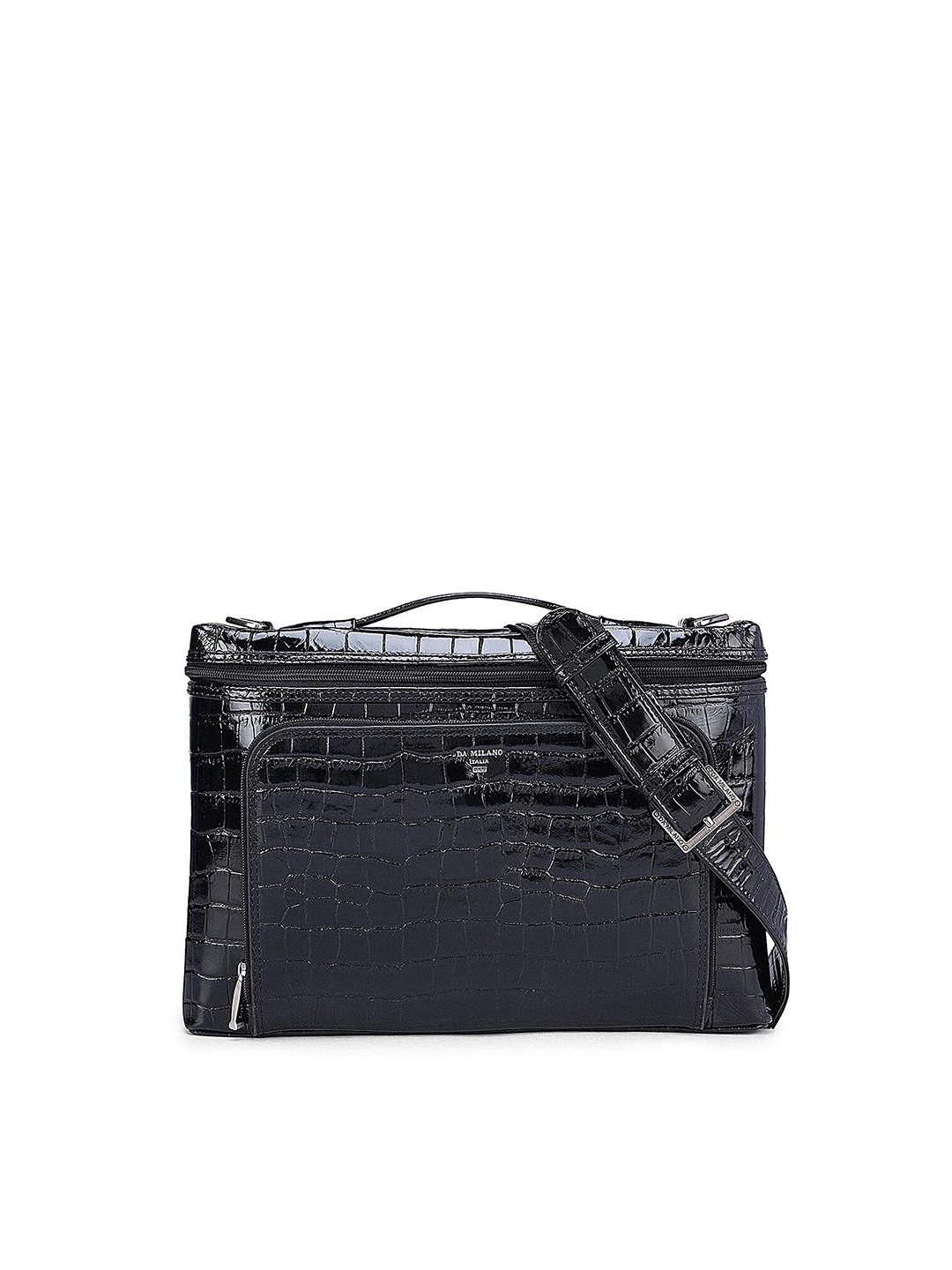 

Da Milano Unisex Black Textured Leather Laptop Sleeve