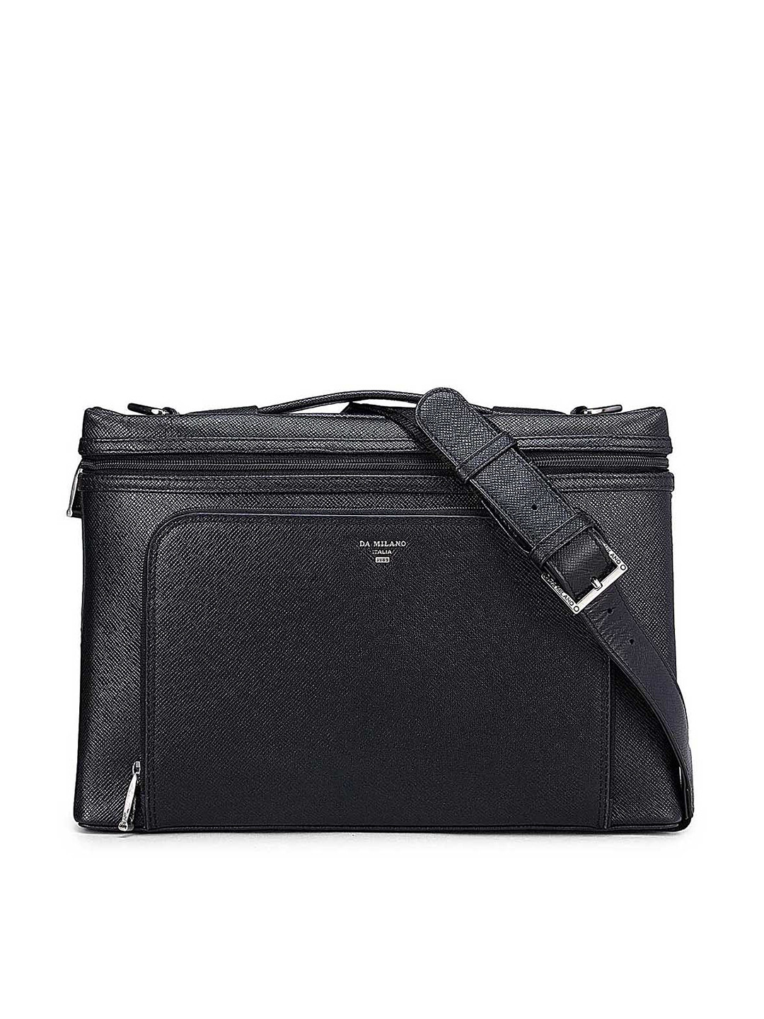 

Da Milano Unisex Black Textured Leather Laptop Sleeve