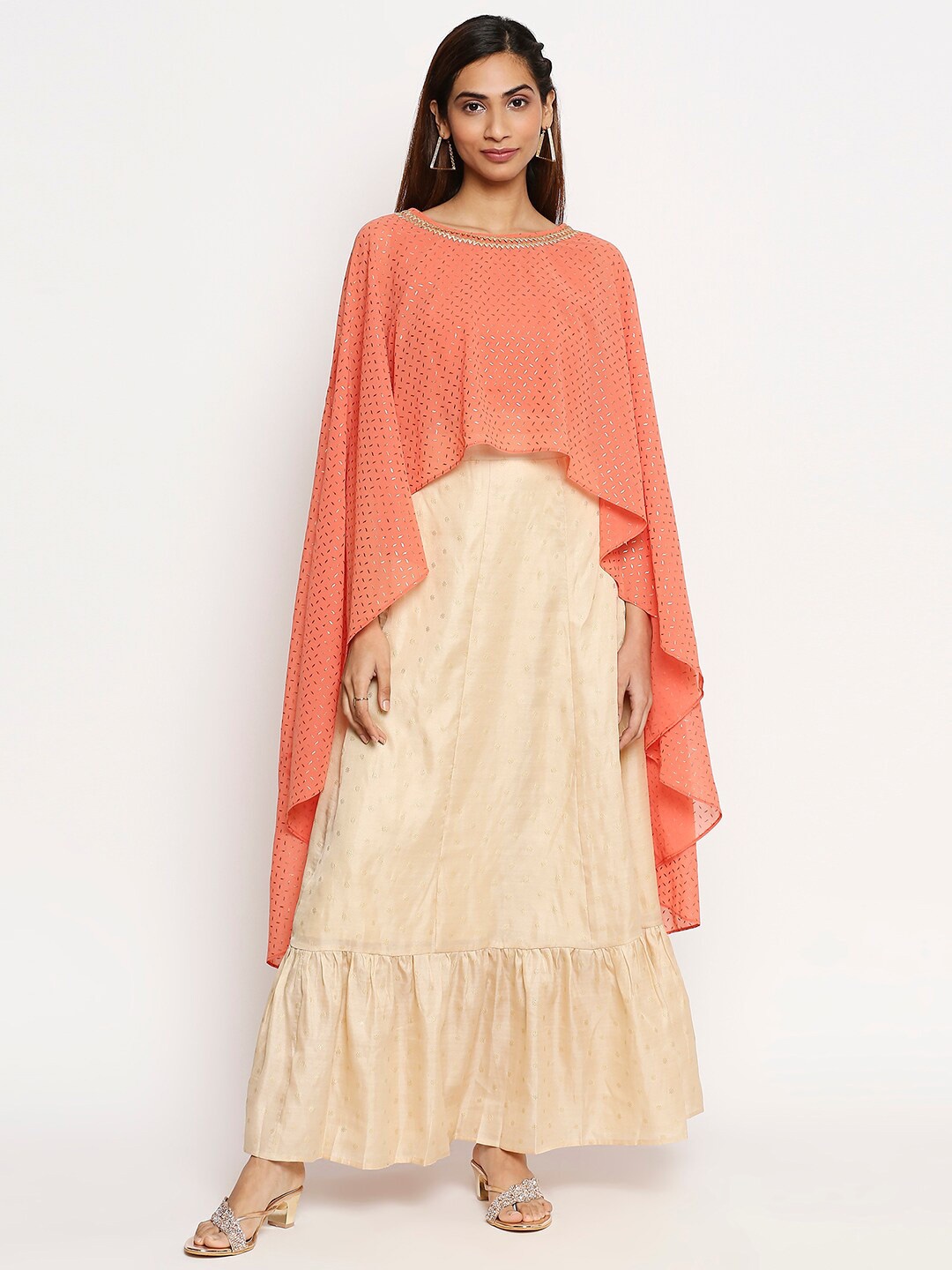 

Lobaanya Orange Georgette Cape Top