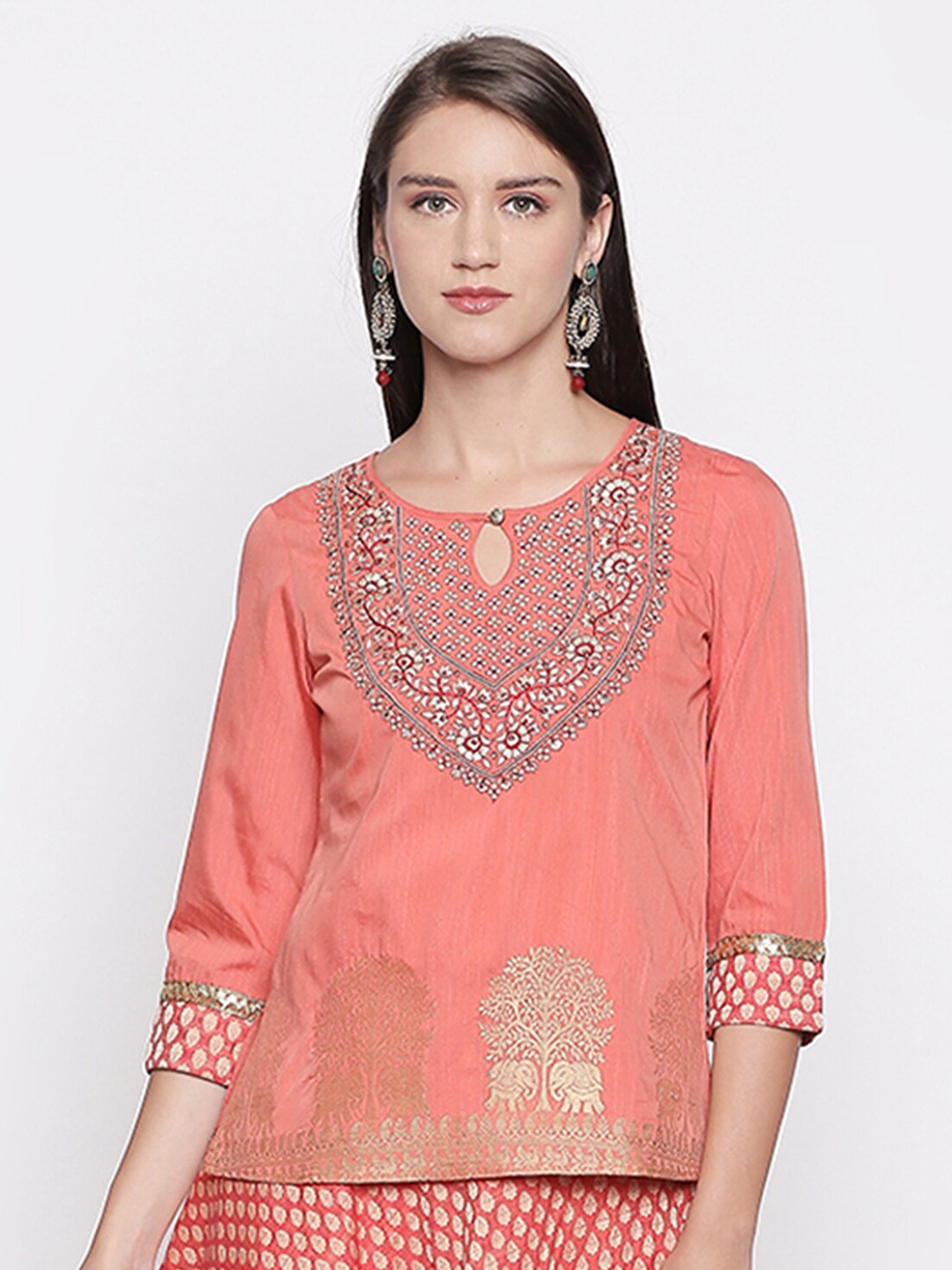 

Lobaanya Pink Print Keyhole Neck Top