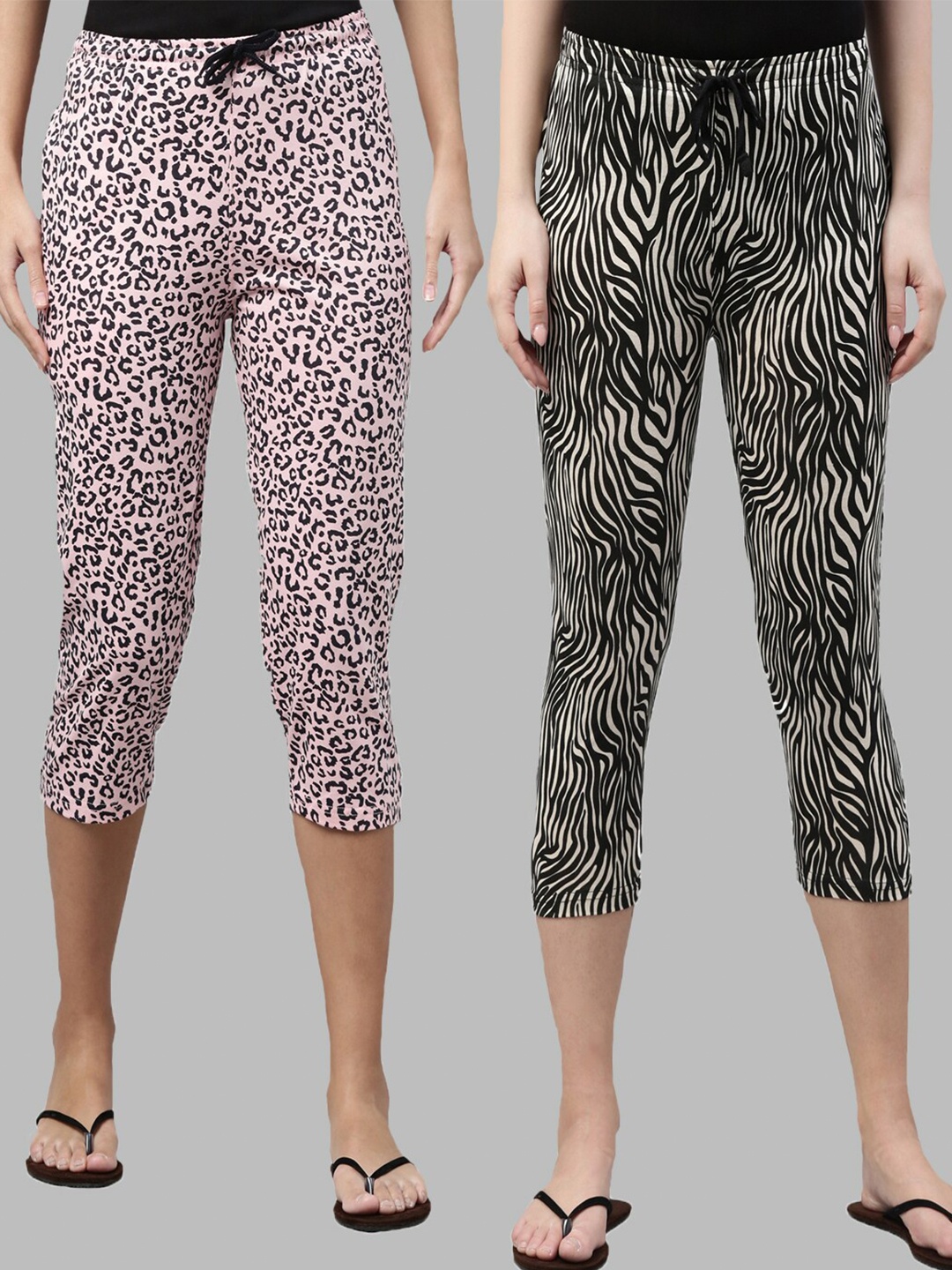 

Kryptic Women Pink & Black Pack Of 2 Pure Cotton Printed Capris