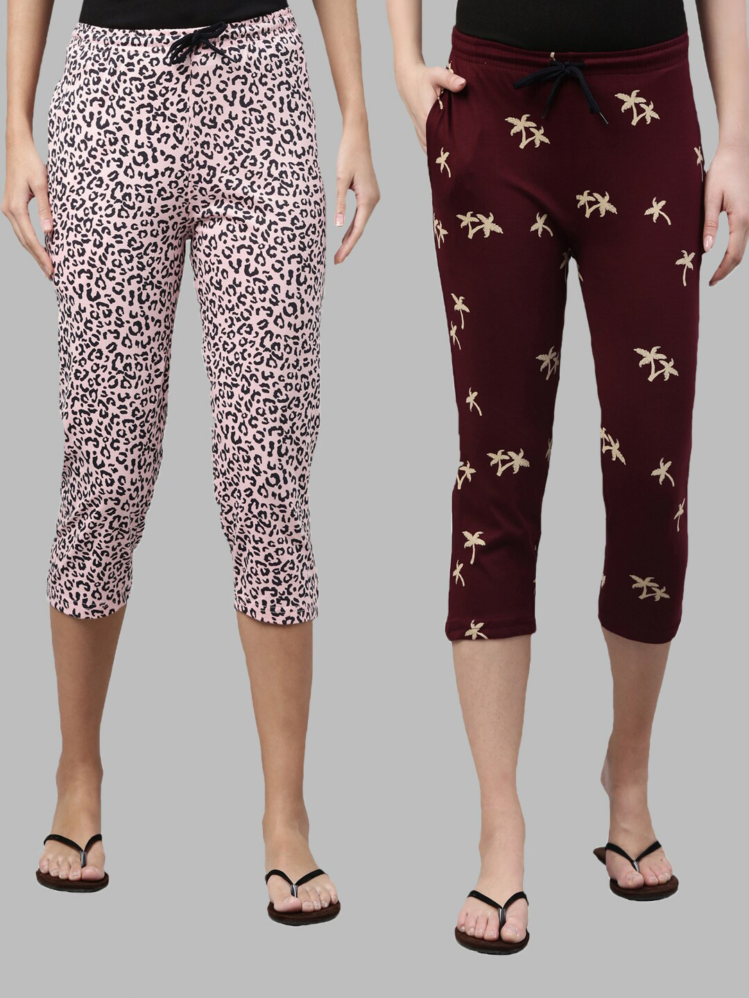 

Kryptic Women Pack Of 2 Pure Cotton Capris, Pink