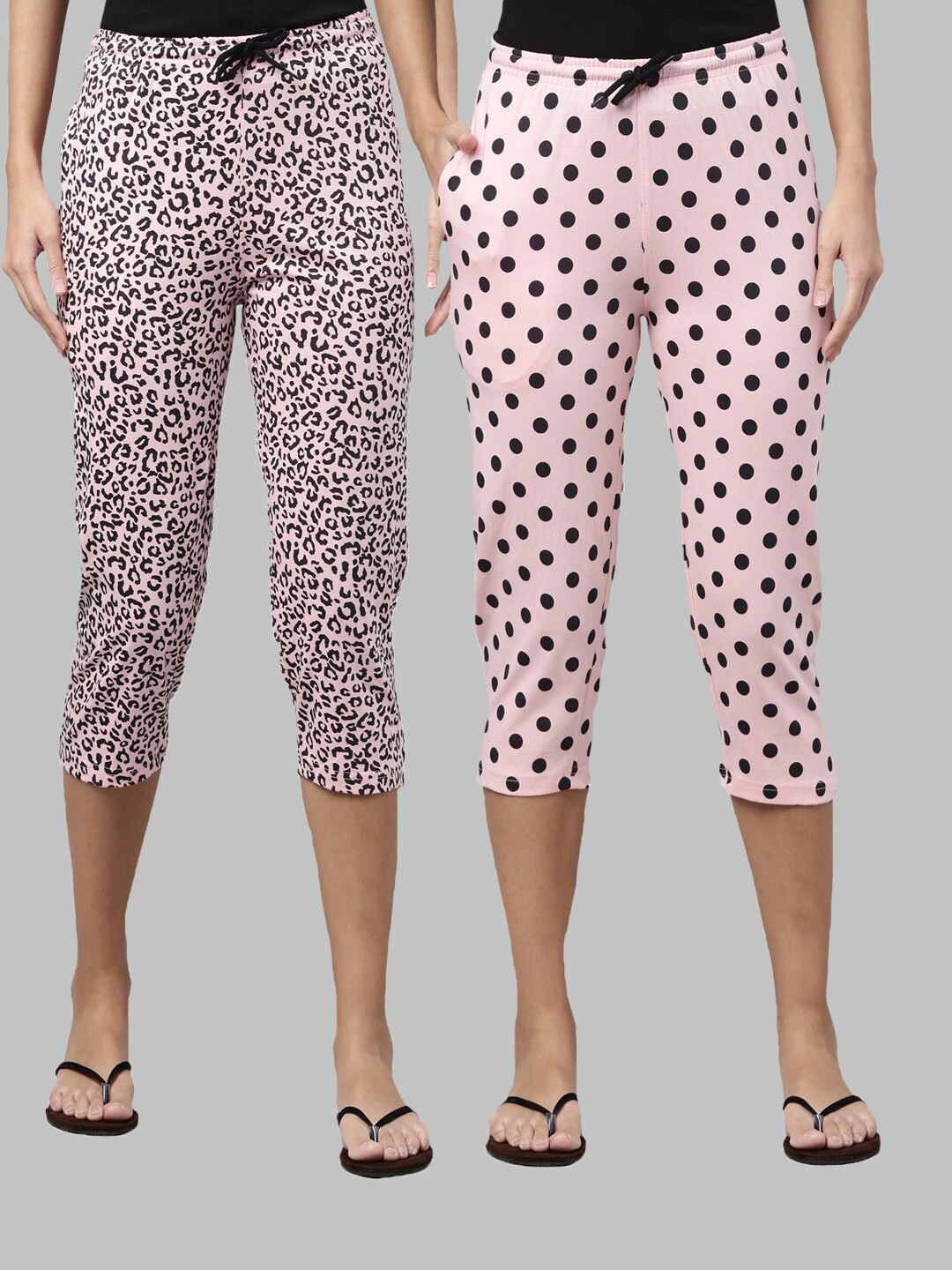 

Kryptic Women Pink & Black Set Of 2 Printed Pure Cotton Capris