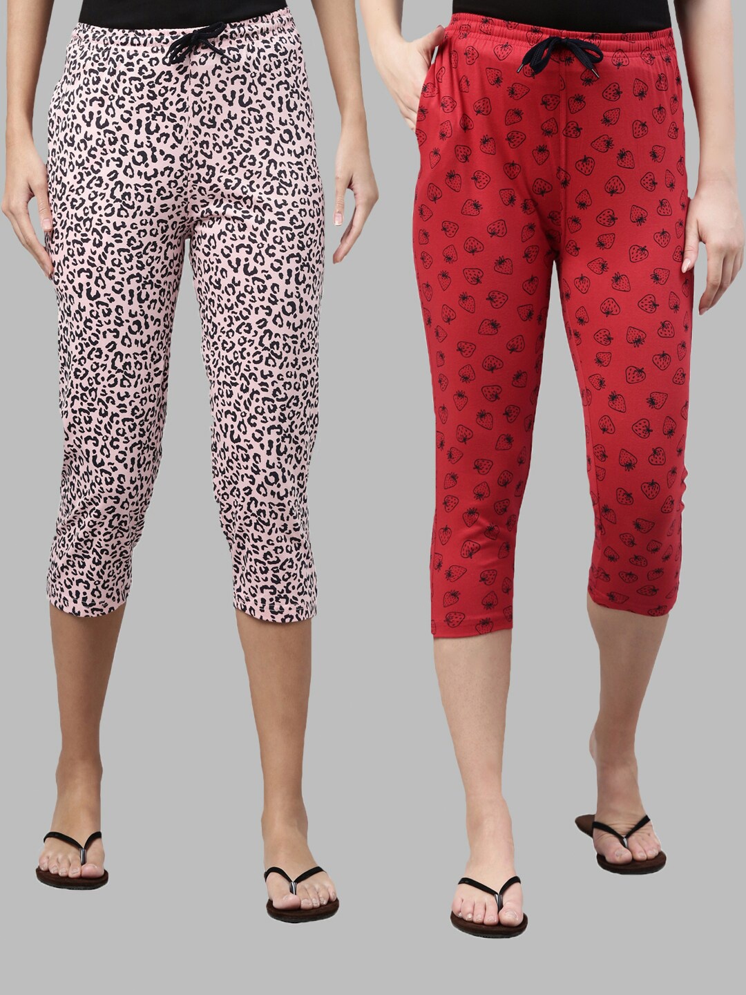 

Kryptic Women Pack Of 2 Pure Cotton Capris, Pink
