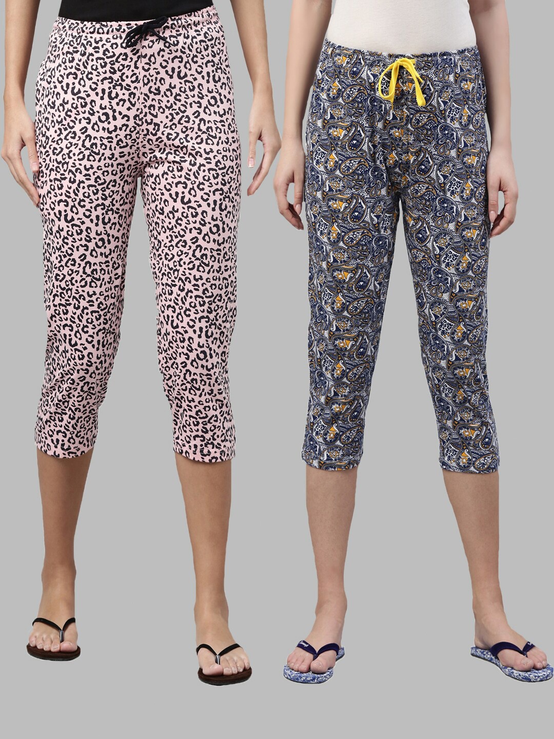 

Kryptic Women Pink & Blue Set Of 2 Pure Cotton Printed Capris
