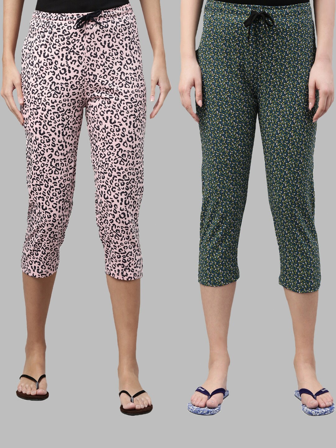 

Kryptic Women Pink Pack Of 2 Pure Cotton Printed Capris