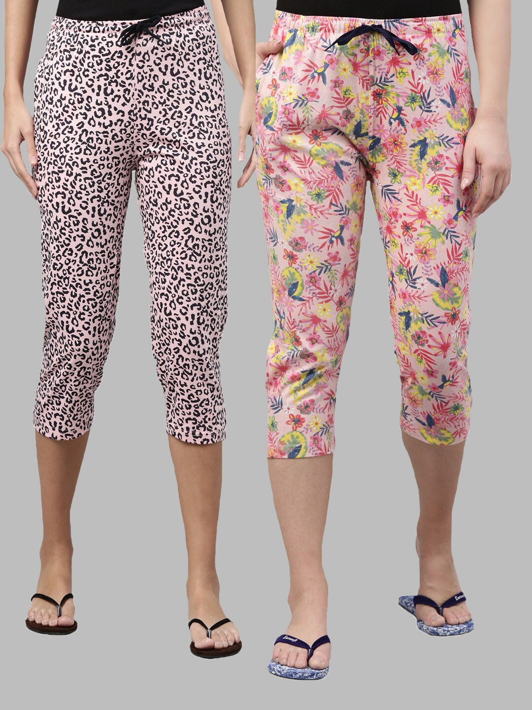

Kryptic Women Pink & Fuchsia Pack of 2 Printed Cotton Capris