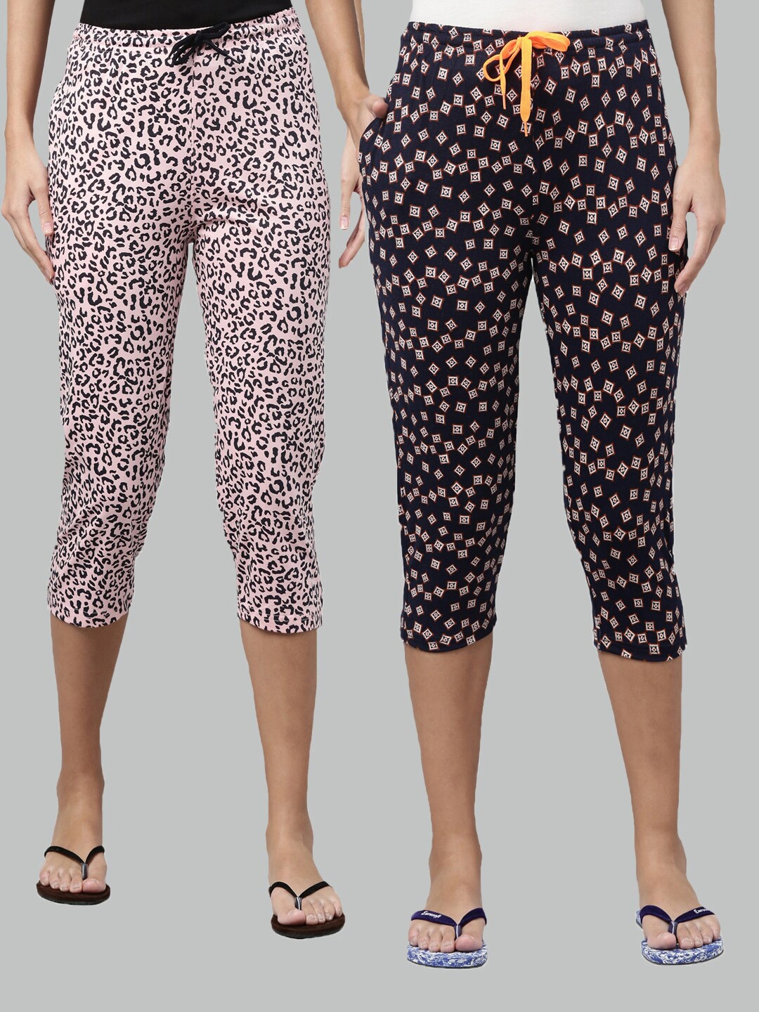 

Kryptic Women Pack Of 2 Pure Cotton Capris, Pink