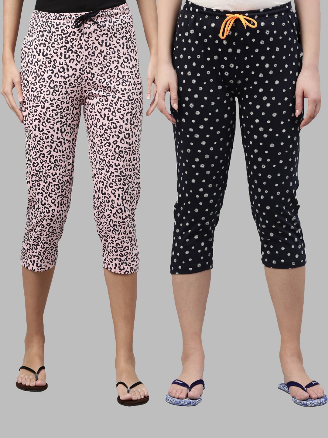 

Kryptic Women Pink & Navy Blue Pack of 2 Printed Cotton Capris