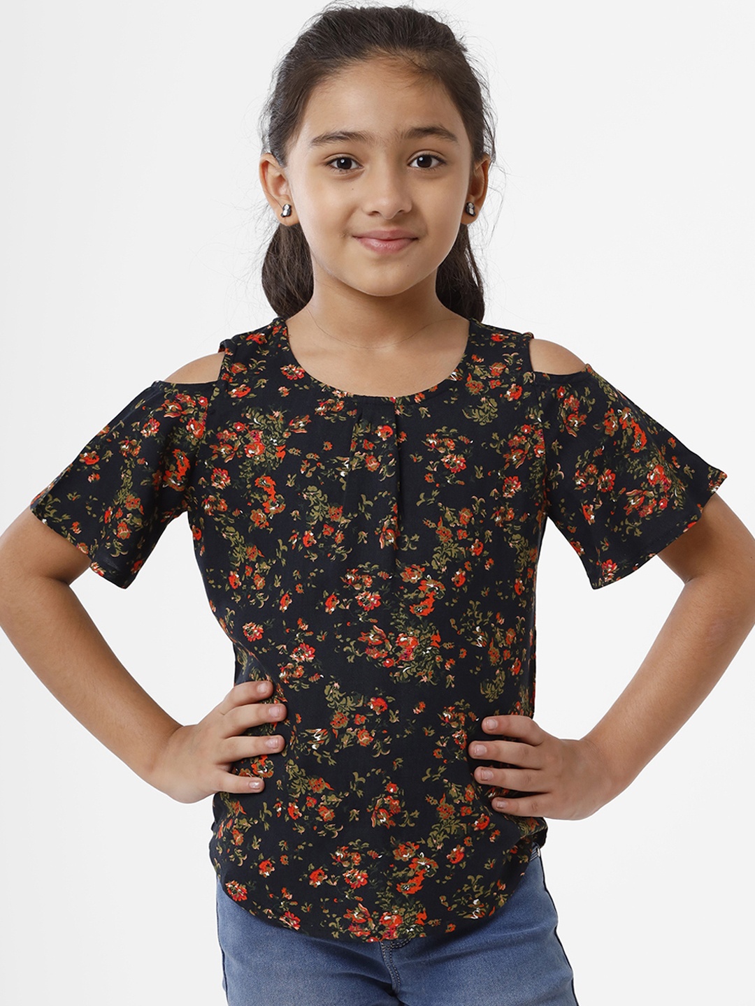 

De Moza Navy Blue Floral Print Top