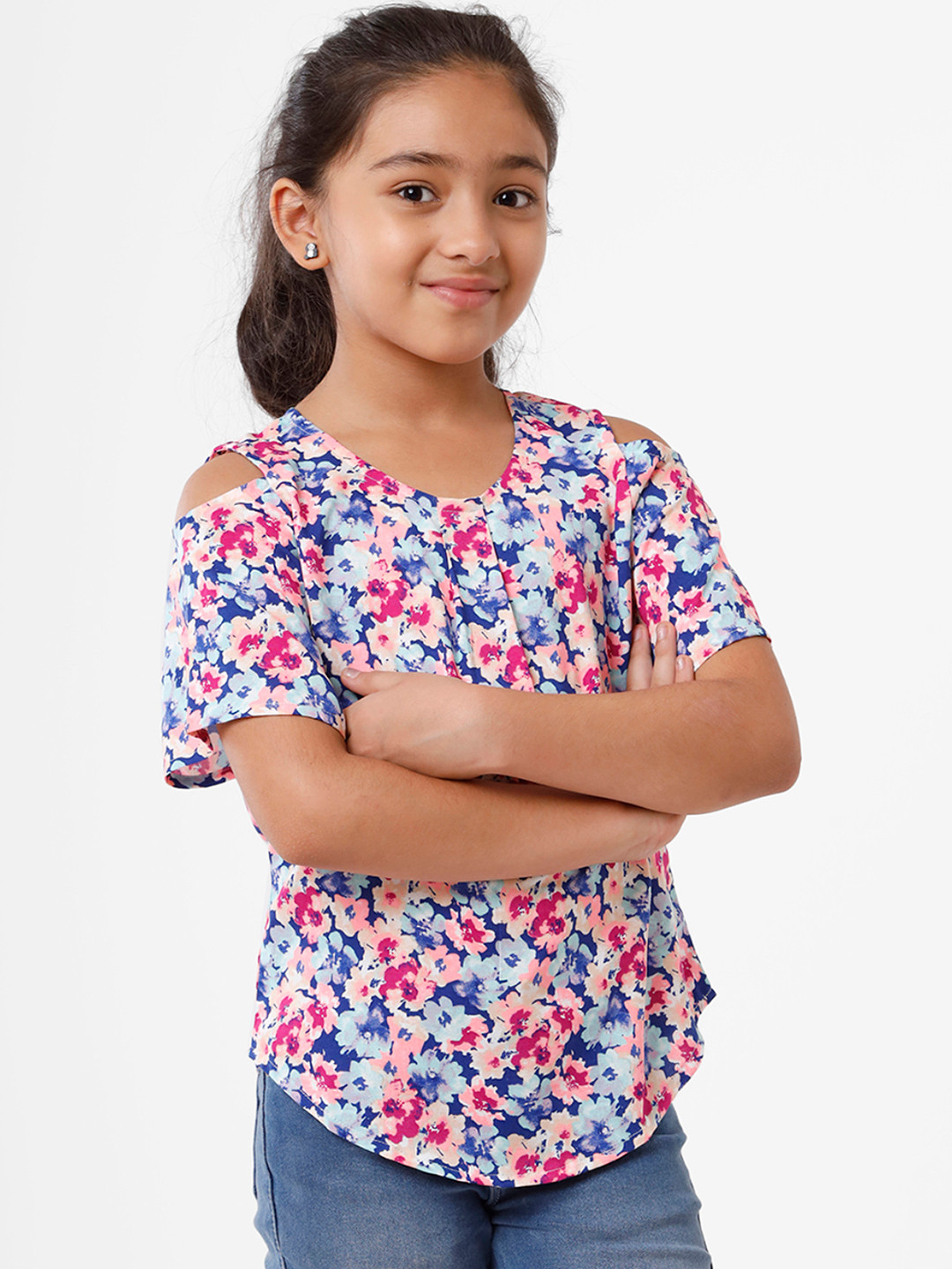 

De Moza Blue Floral Print Top