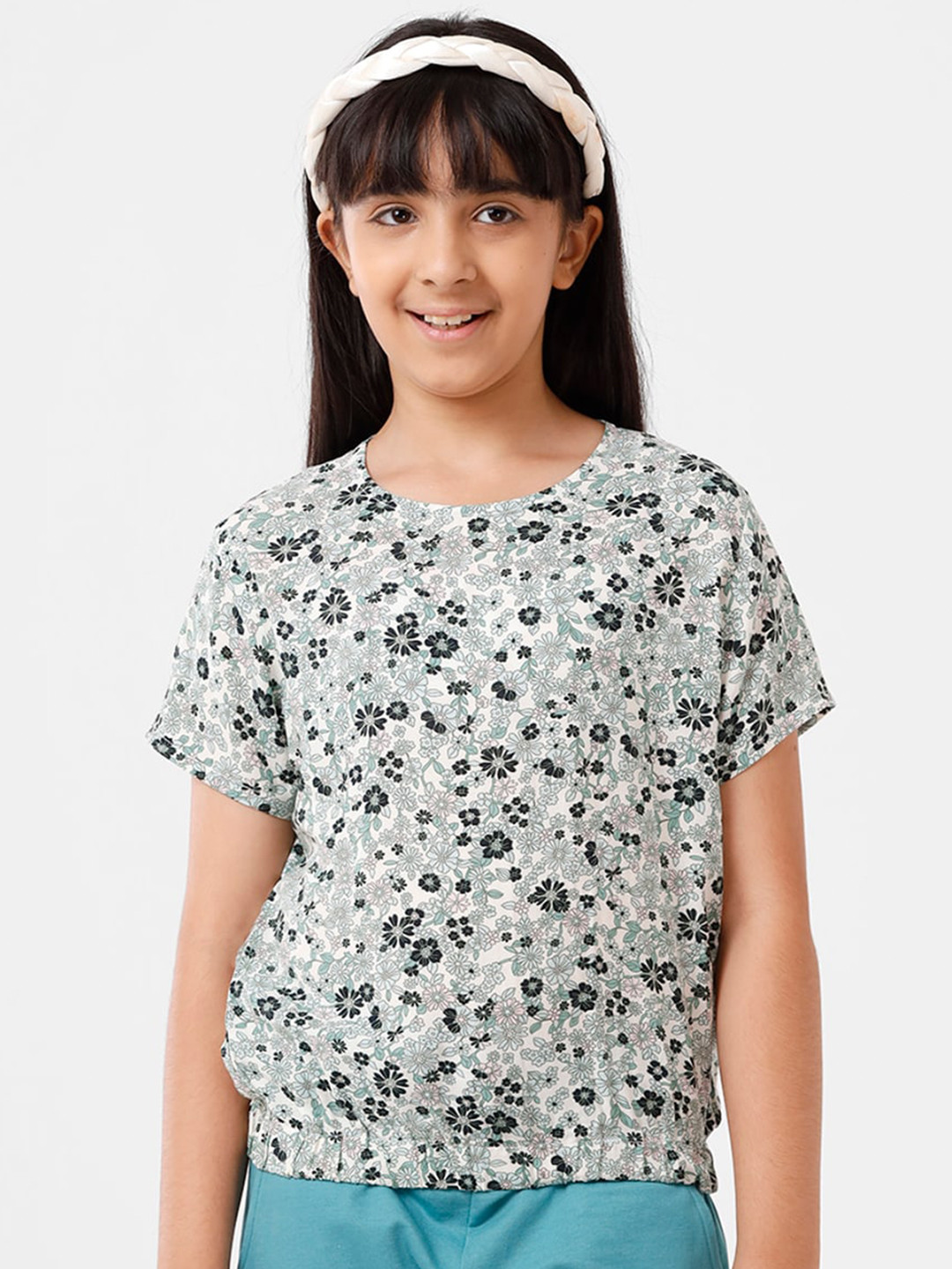 

De Moza Kids Girls White Floral Printed Top