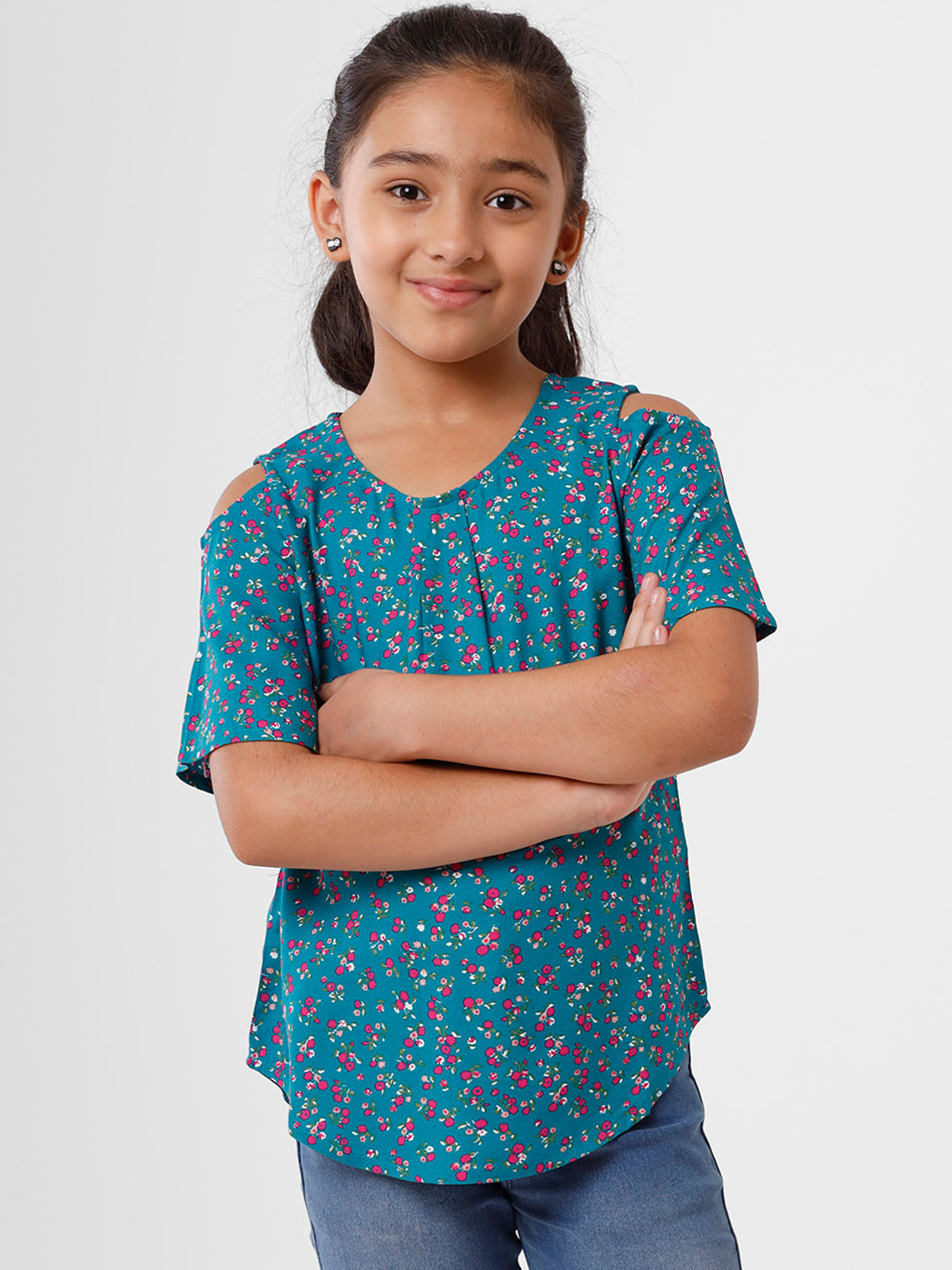 

De Moza Kids Girls Teal Floral Printed Top