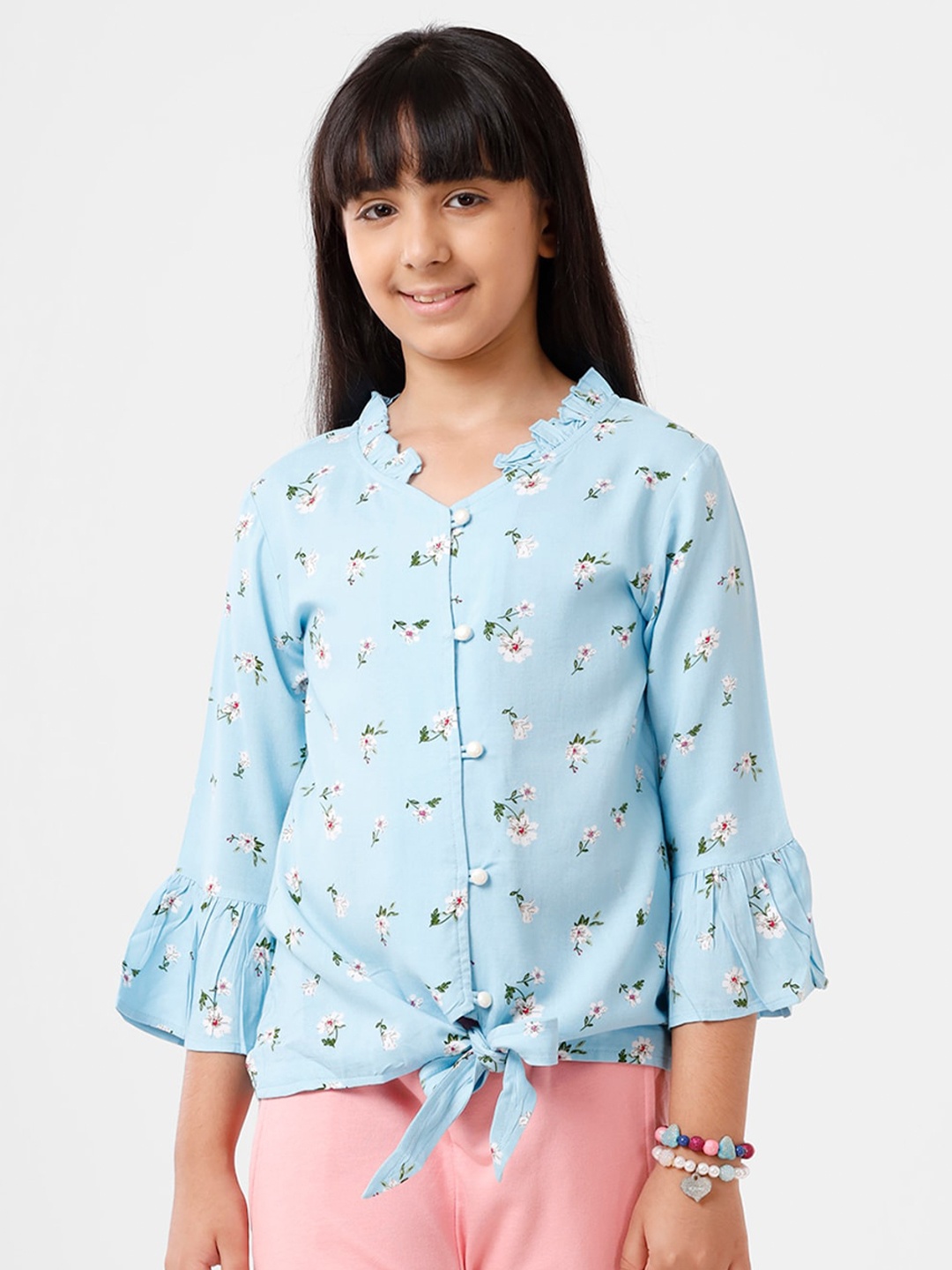 

De Moza Kids Girls Power Blue Floral Printed Top