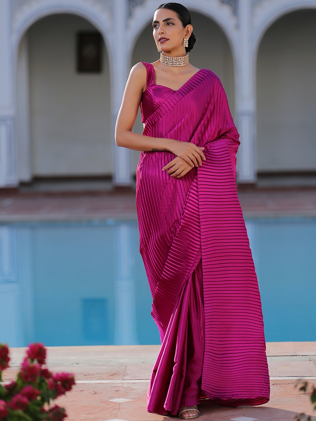 

Swtantra Women Purple Pleated Saree Blouse
