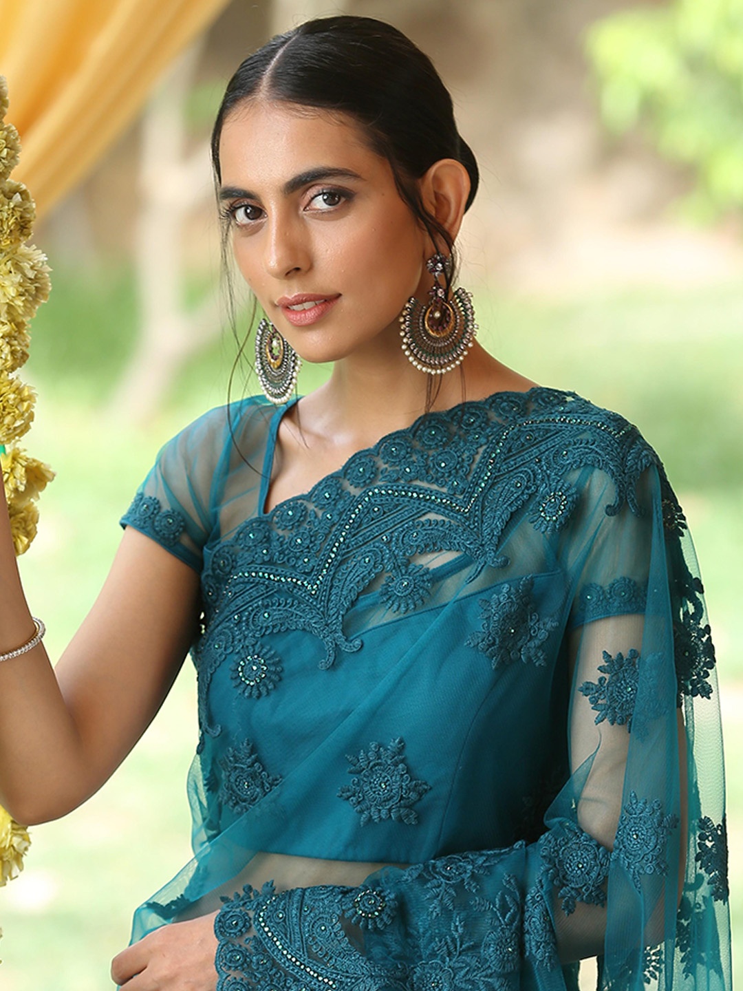 

Swtantra Women Blue Embroidered Net Saree Blouse