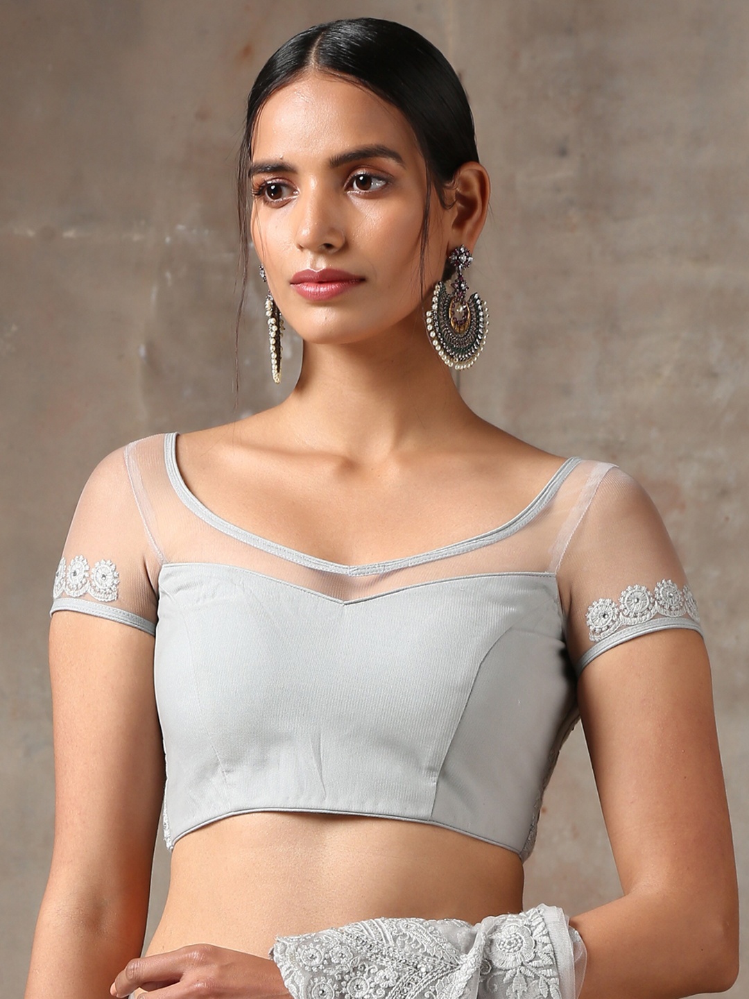 

Swtantra Women Grey Embroidered Net Saree Blouse