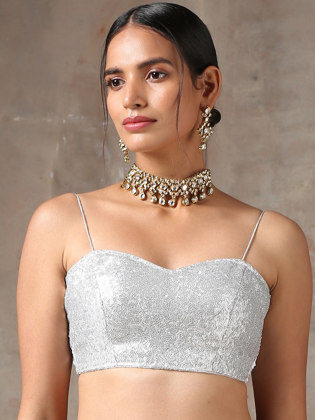 

Swtantra Women Silver-Coloured Embellished Sequin Blouse
