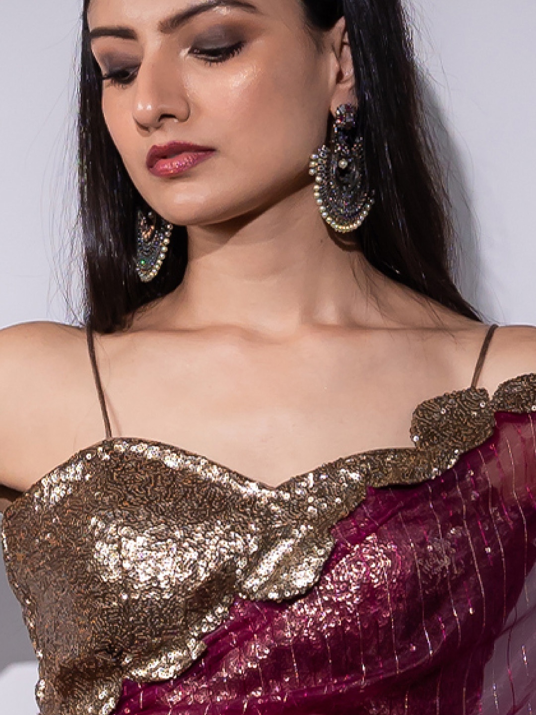 

Swtantra Women Bronze-Colored Sequinned Saree Blouse