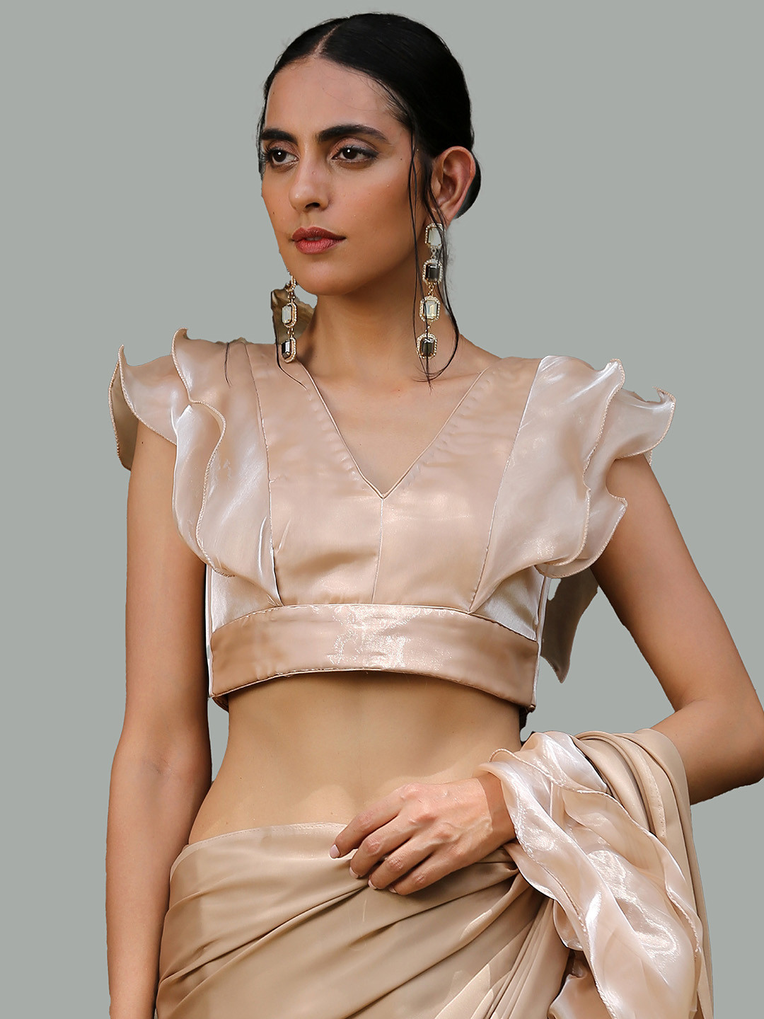 

Swtantra Ruffle Saree Blouse, Beige