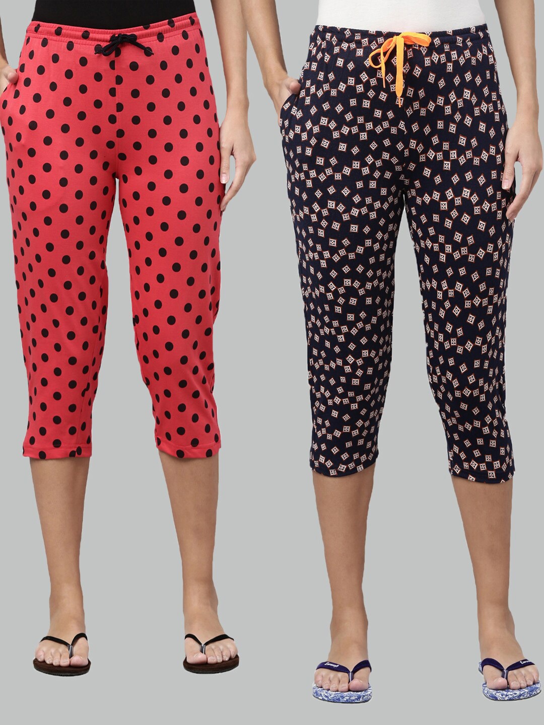 

Kryptic Women Pink & Black Set Of 2 Pure Cotton Printed Capris