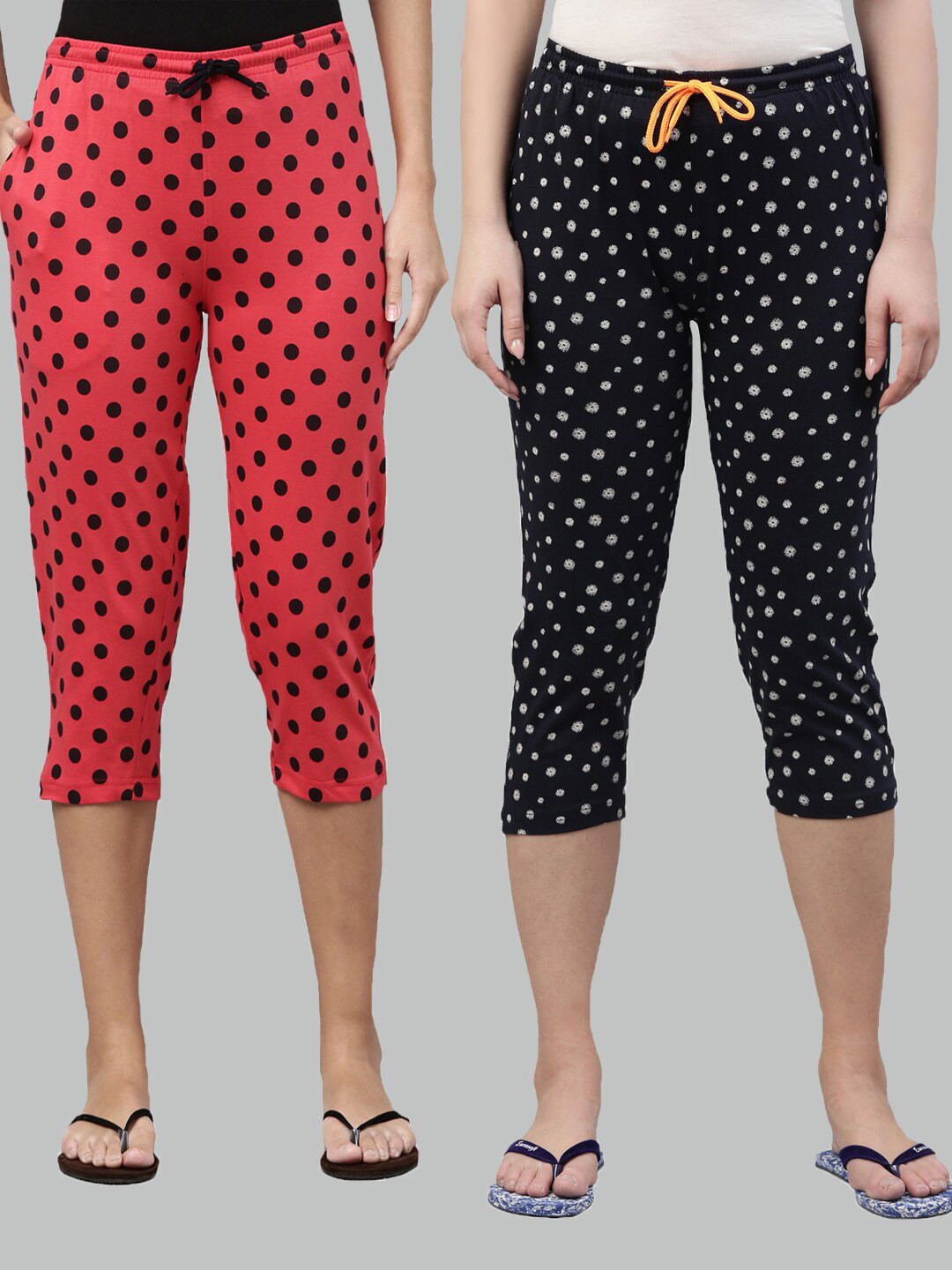 

Kryptic Women Pink & Black Pack of 2 Printed Cotton Capris