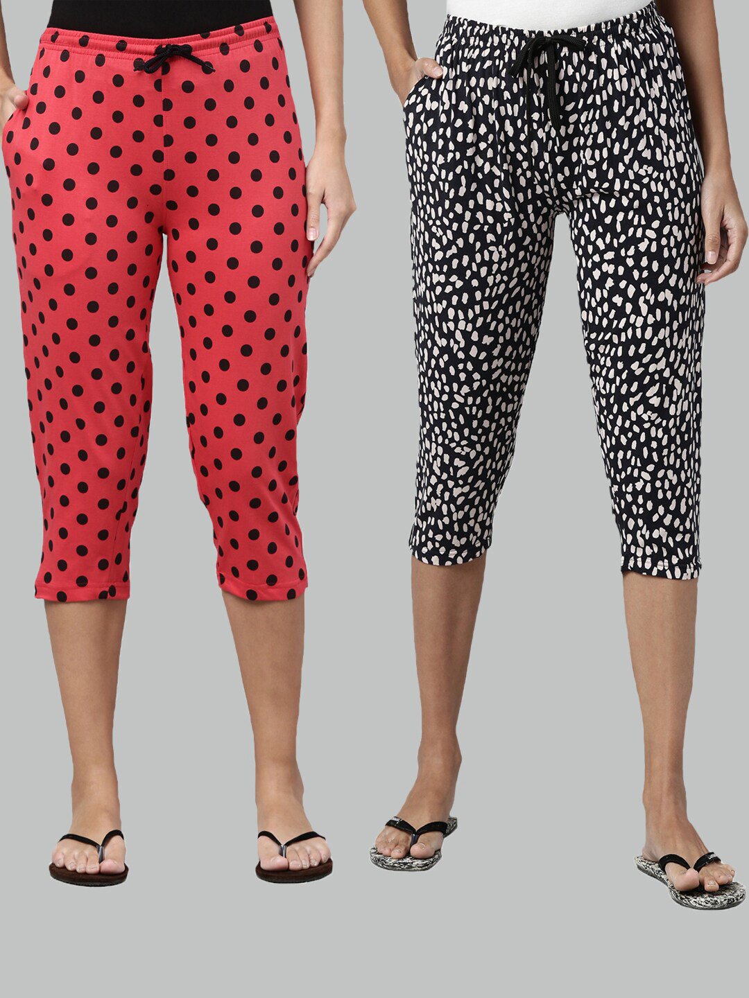 

Kryptic Women Fuchsia & Navy Blue Pack Of 2 Pure Cotton Printed Capris