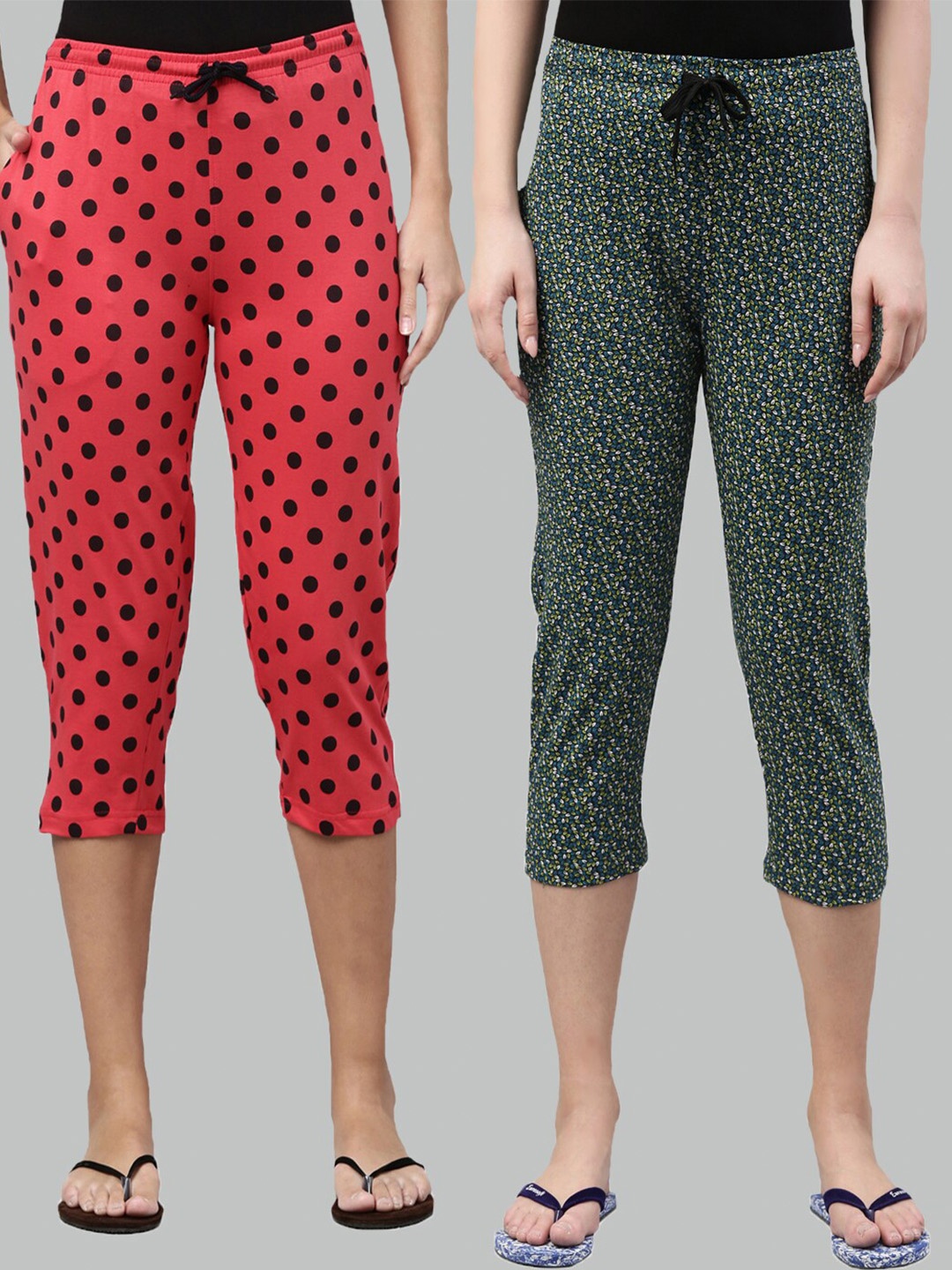 

Kryptic Women Pack Of 2 Pure Cotton Capris, Fuchsia