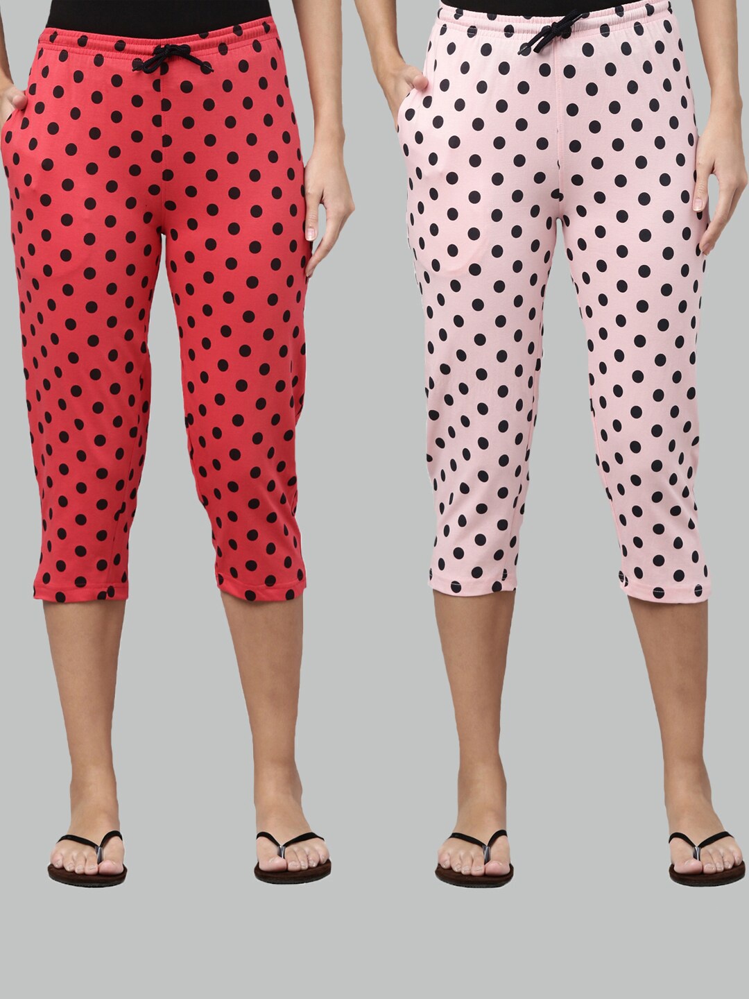

Kryptic Women Pink & Fuchsia Pack of 2 Printed Cotton Capris