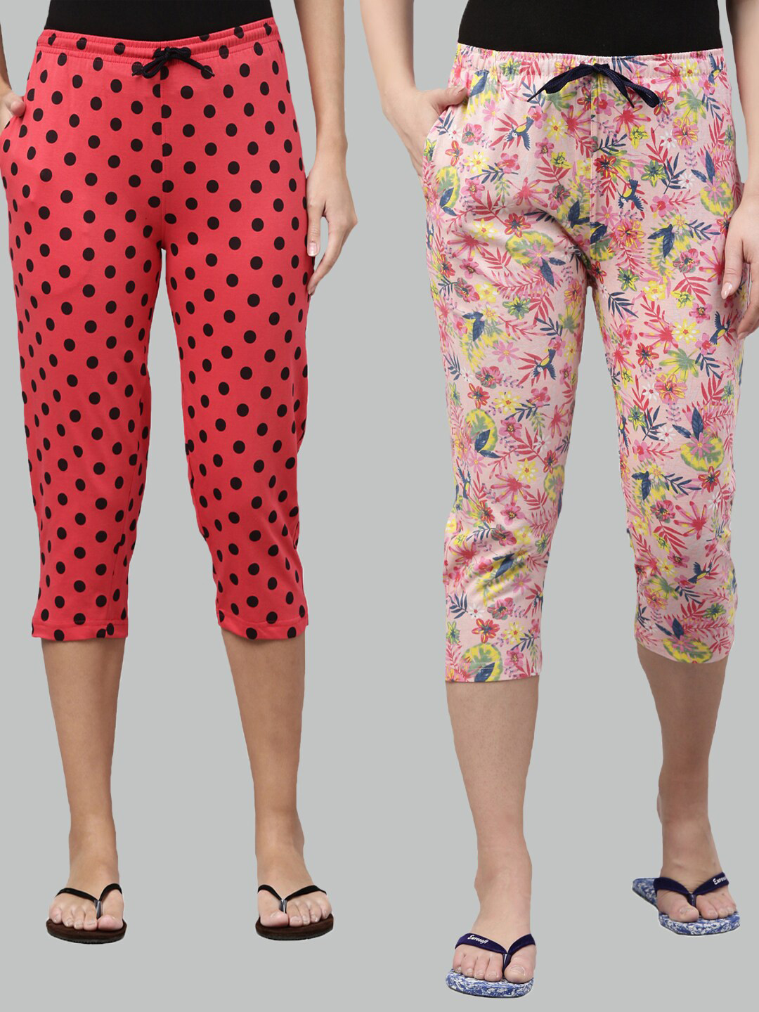 

Kryptic Women Pack Of 2 Pure Cotton Capris, Pink