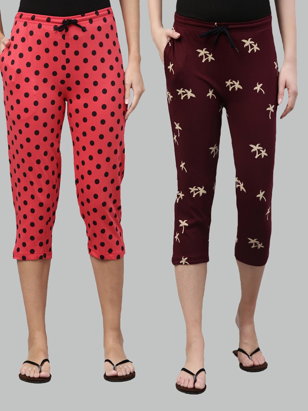 

Kryptic Women Fuchsia & Maroon Pack of 2 Printed Cotton Capris