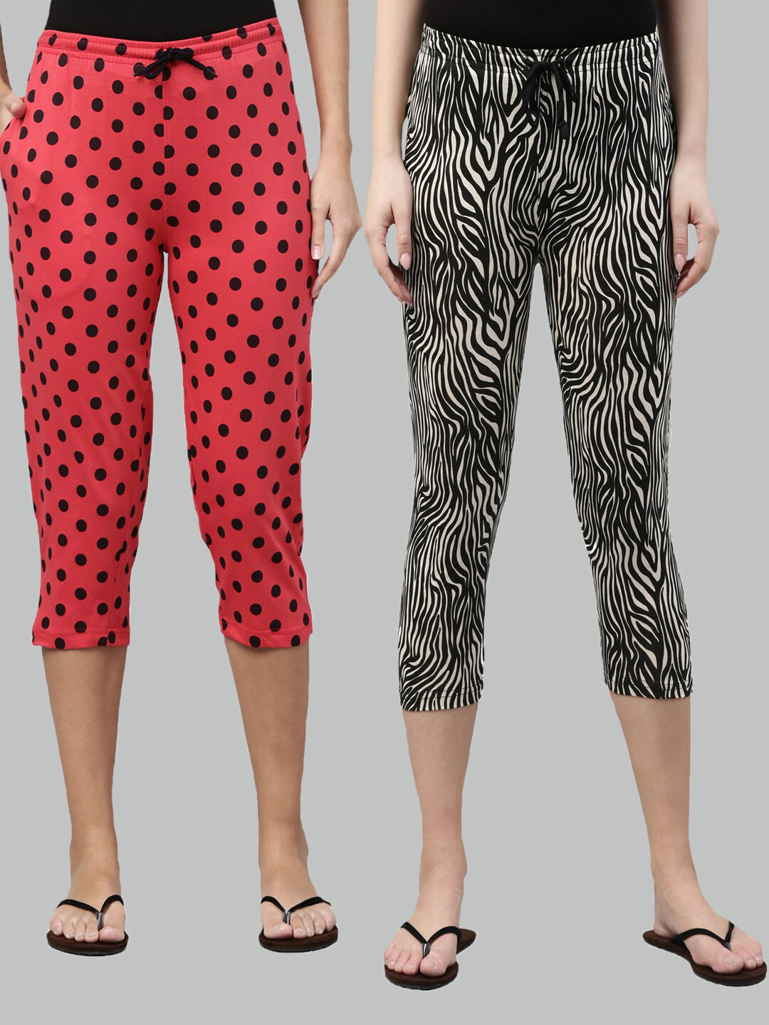 

Kryptic Women Pack Of 2 Pure Cotton Capris, Fuchsia