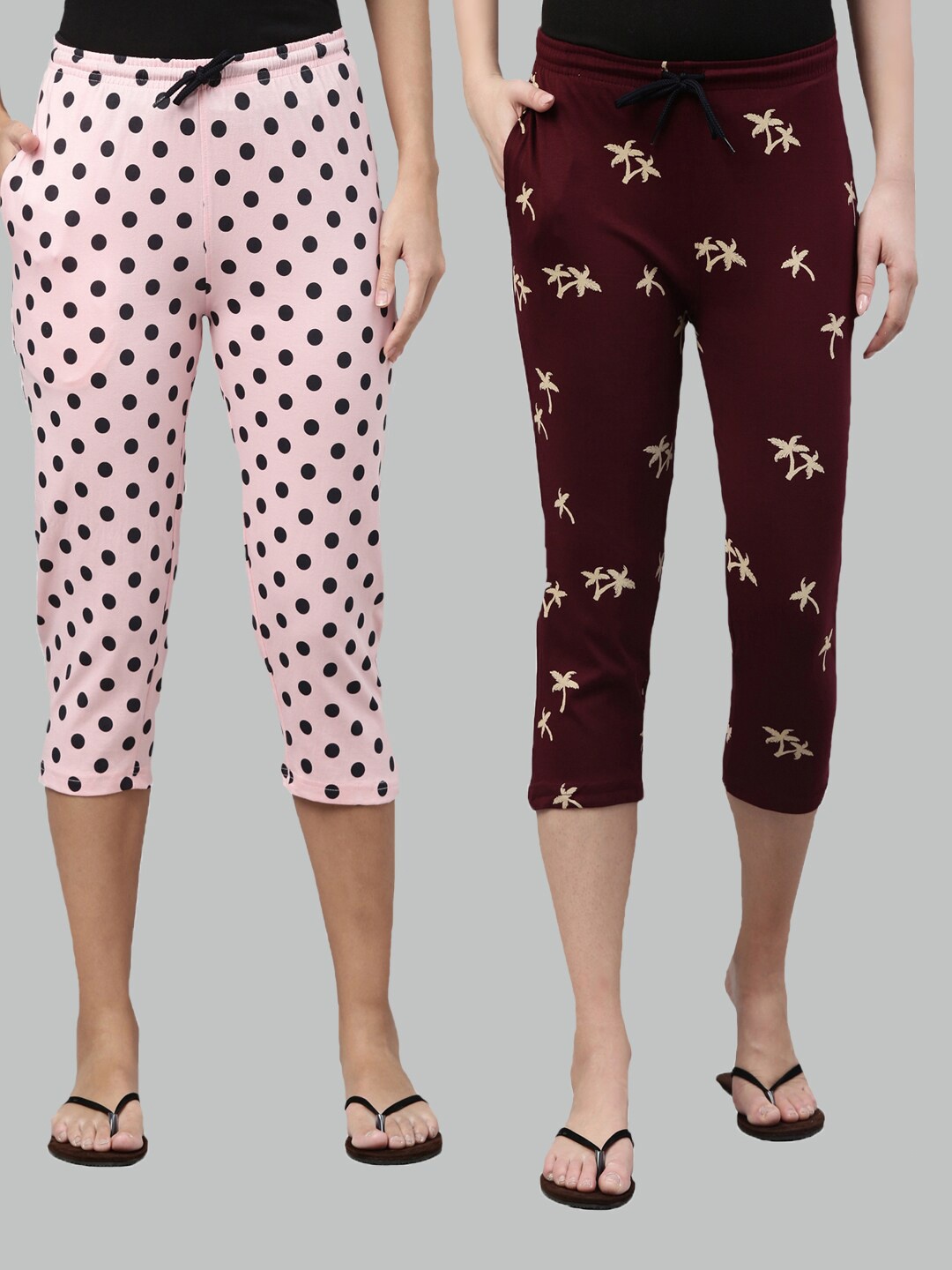 

Kryptic Women Pink & Black Pack Of 2 Pure Cotton Printed Capris