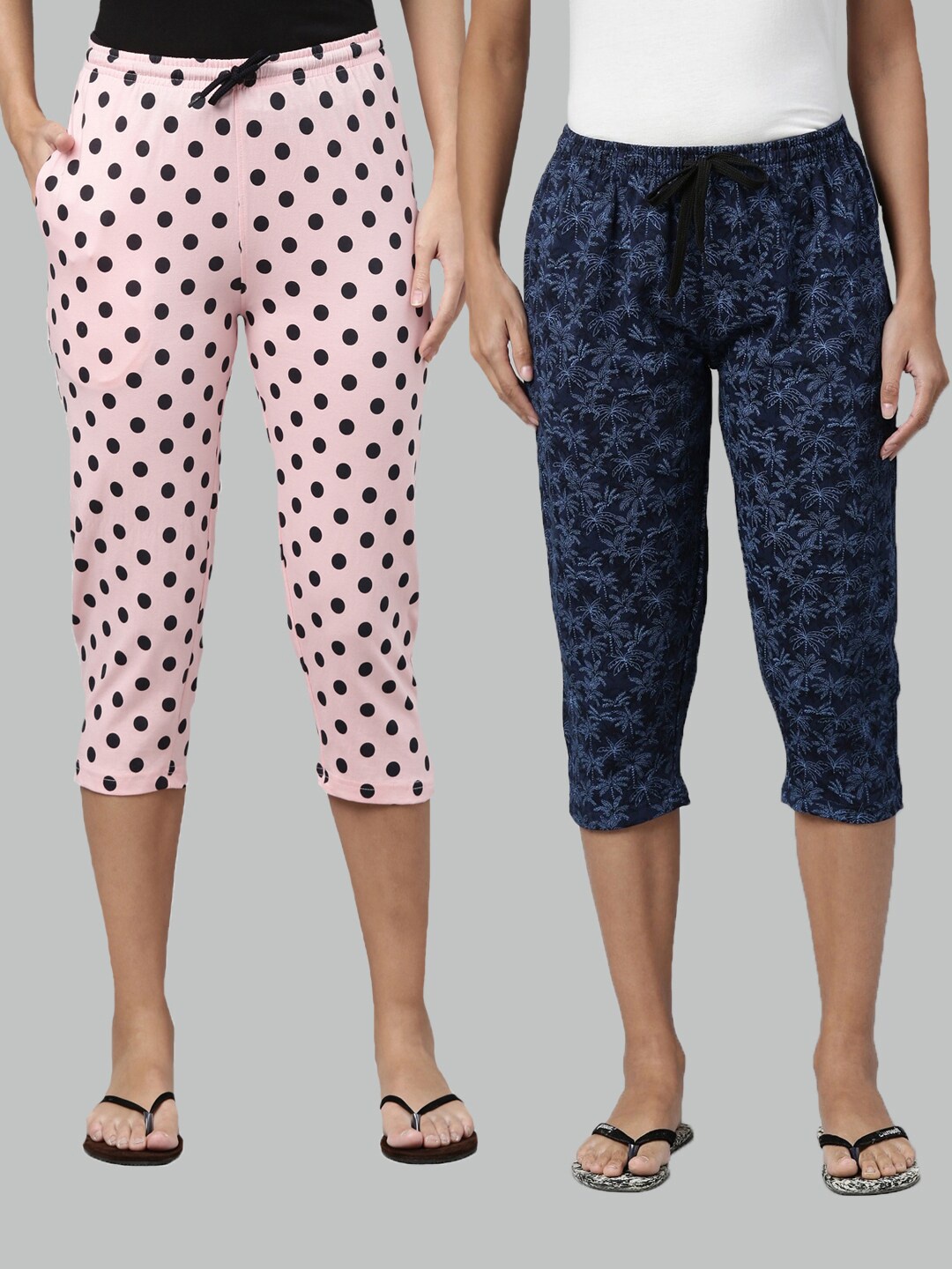 

Kryptic Women Pink & Blue Pack Of 2 Pure Cotton Printed Capris