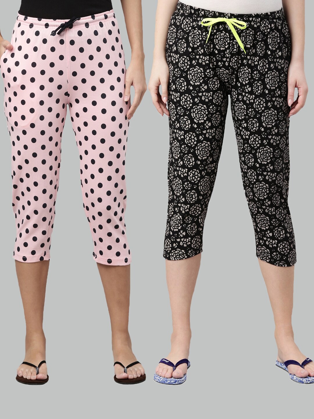 

Kryptic Women Pack Of 2 Pure Cotton Capris, Pink