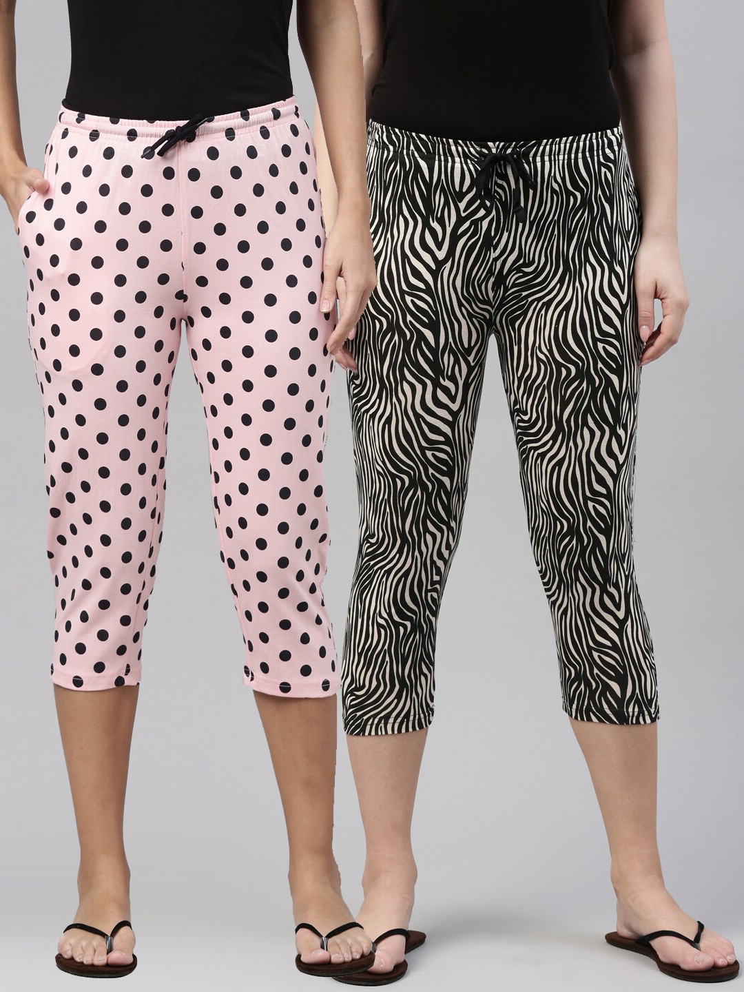 

Kryptic Women Pink & Black Pack of 2 Printed Cotton Capris