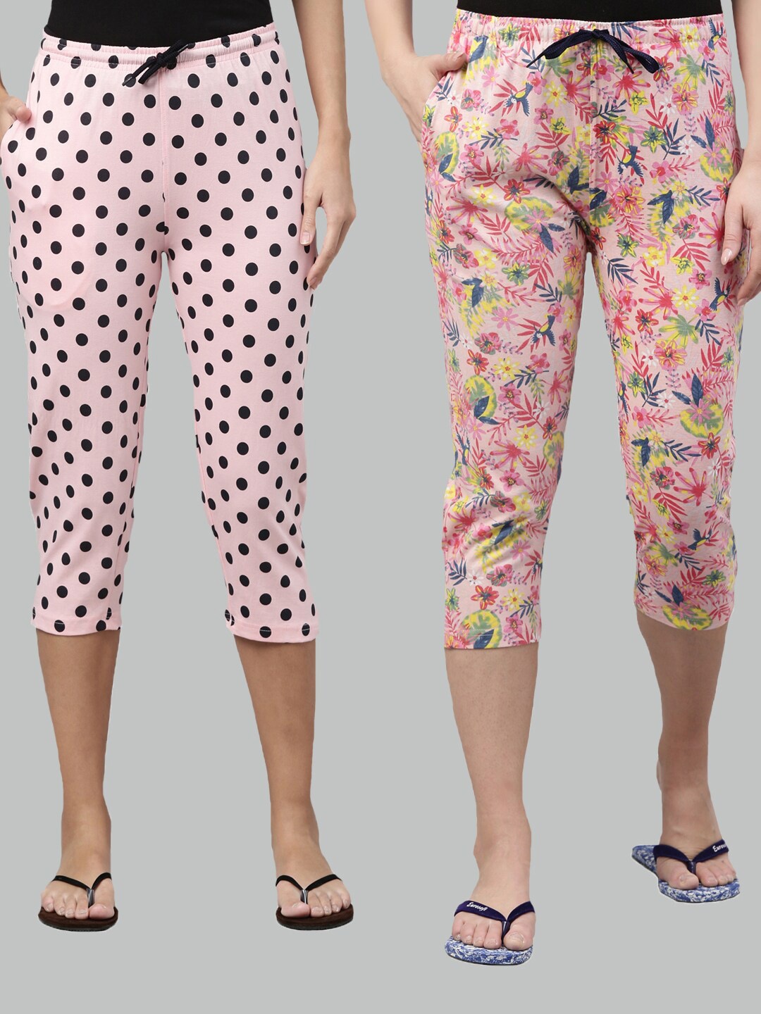 

Kryptic Women Fuchsia & Pink Pack of 2 Printed Cotton Capris