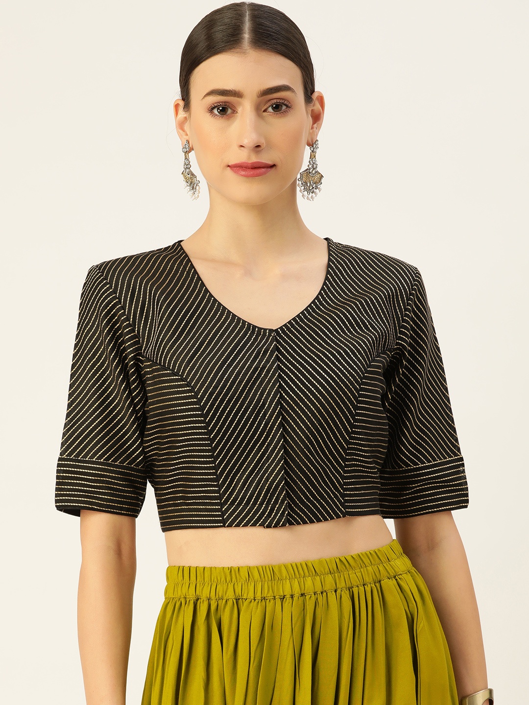 

tantkatha Black Stripped Front Closure Saree Blouse