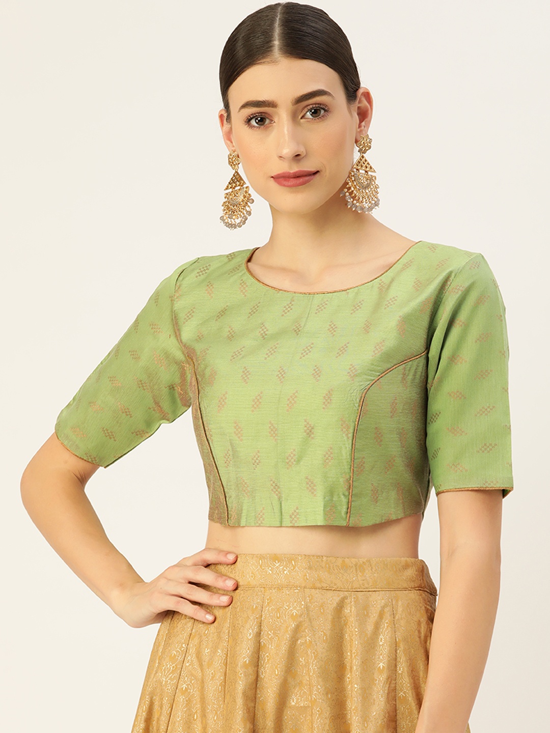 

tantkatha Green Woven Design Saree Blouse, Sea green