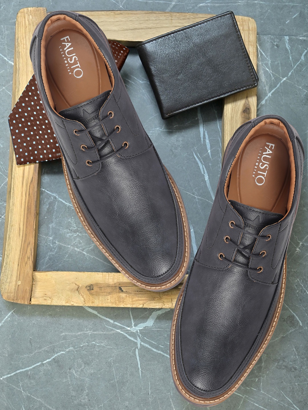 

FAUSTO Men Navy Blue Solid Formal Derbys
