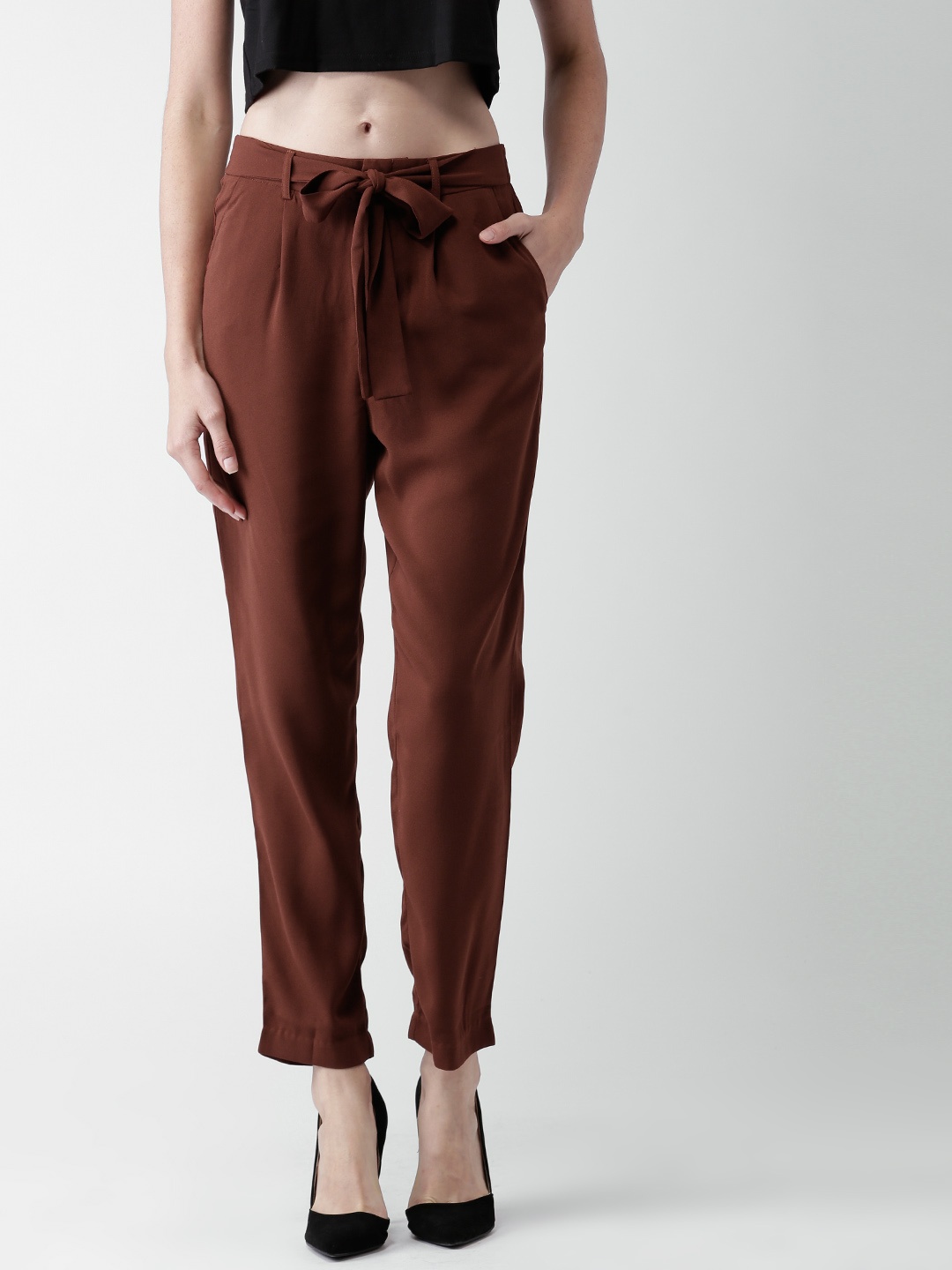 

FOREVER 21 Women Rust Brown Solid Regular Fit Trousers