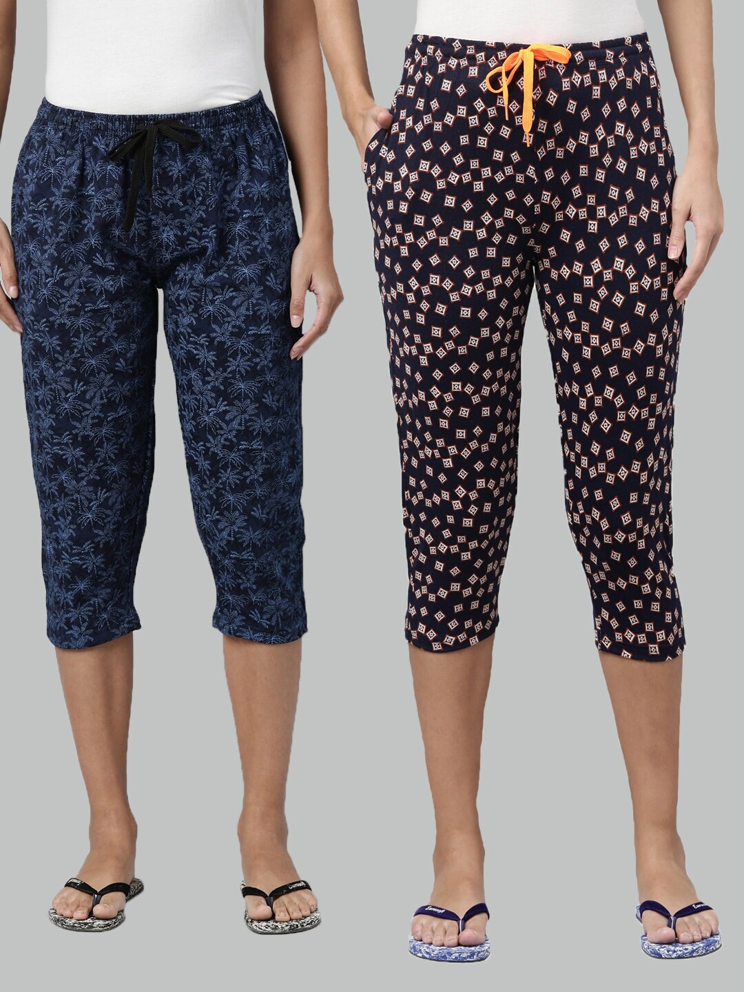

Kryptic Women Blue Set Of 2 Pure Cotton Printed Capris