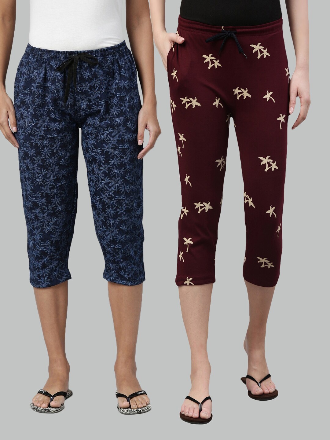 

Kryptic Women Pack Of 2 Pure Cotton Capris, Navy blue