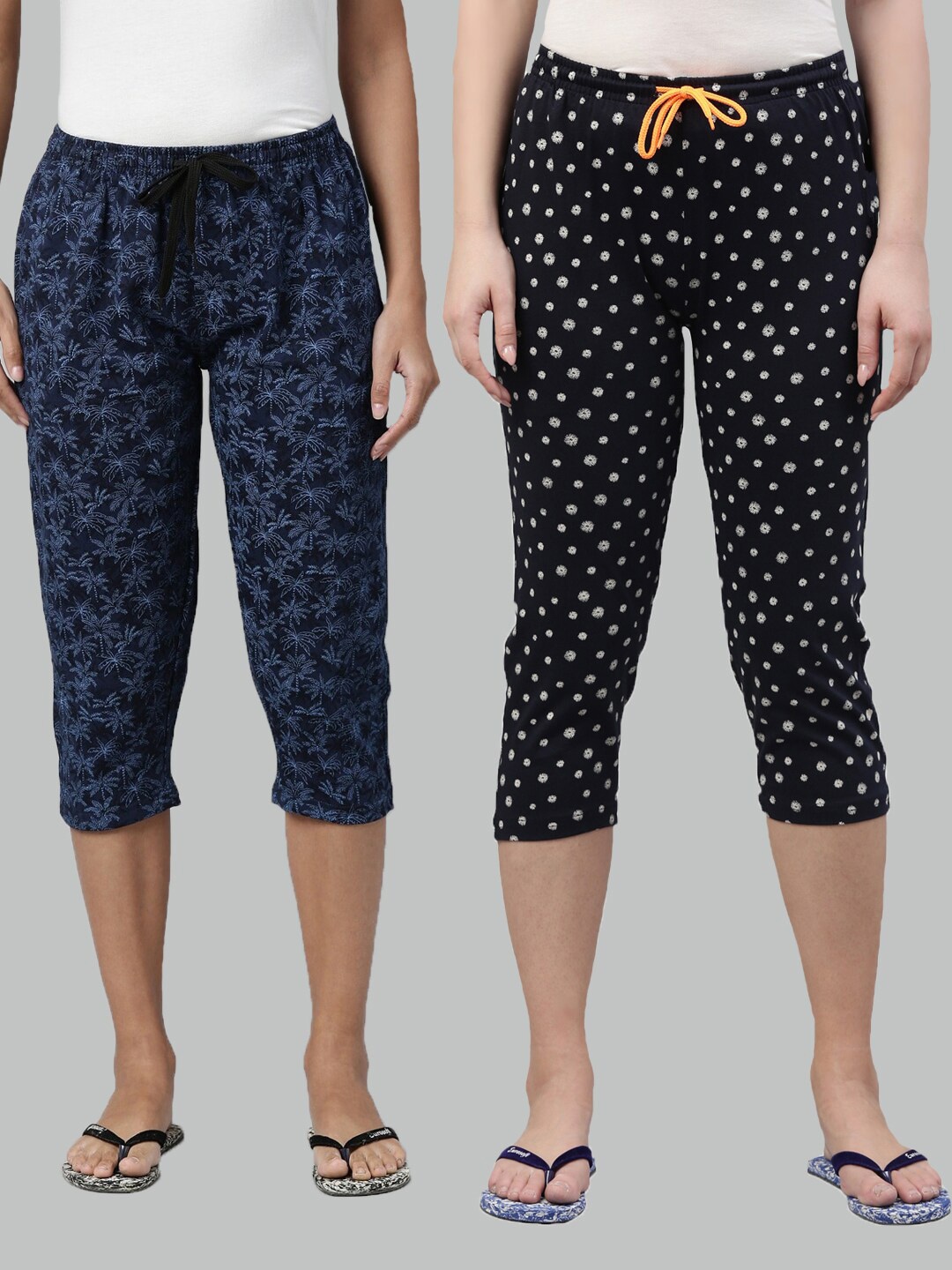 

Kryptic Women Blue & Black Pack of 2 Printed Cotton Capris