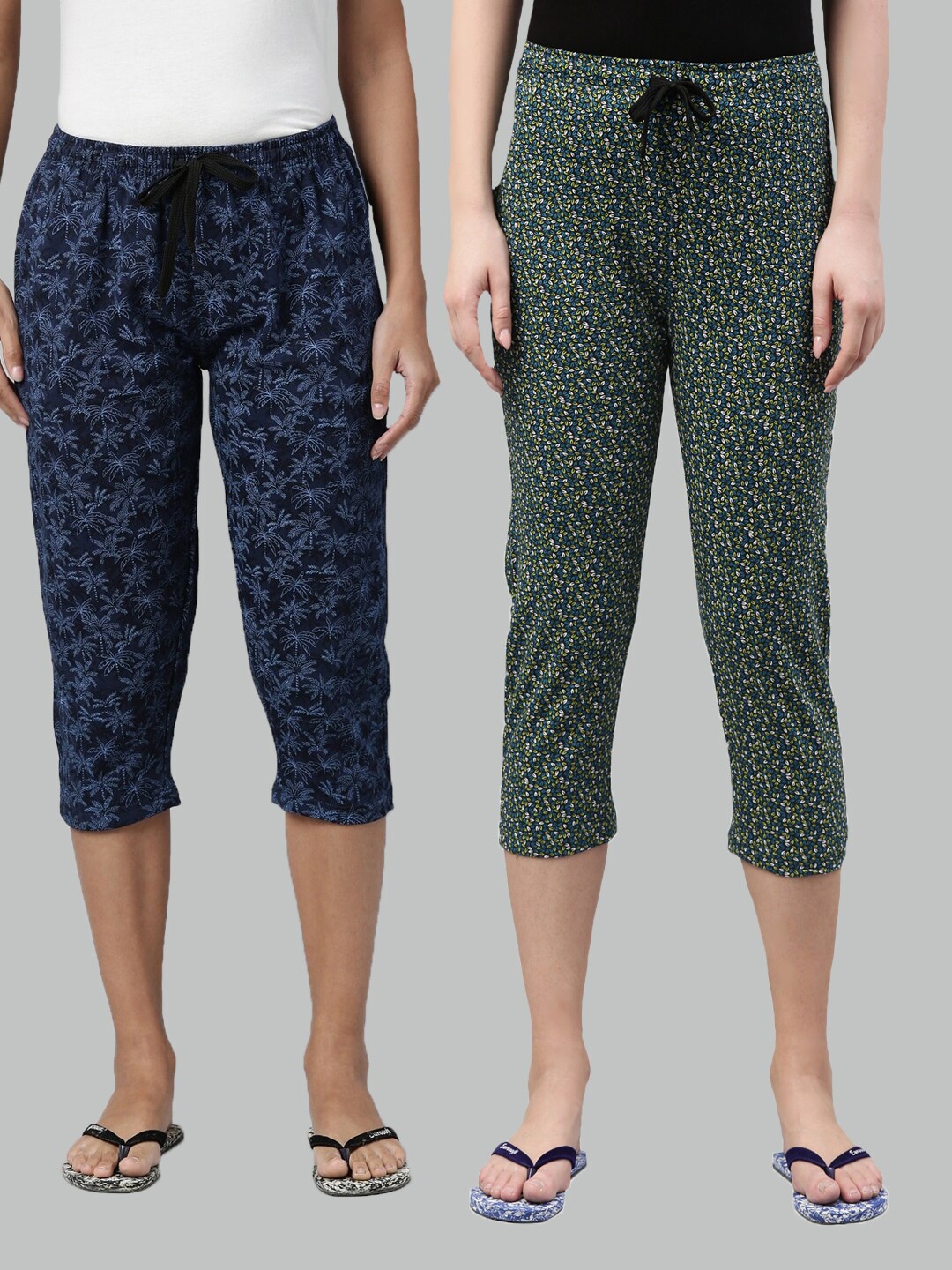 

Kryptic Women Blue & Green Pack of 2 Printed Cotton Capris