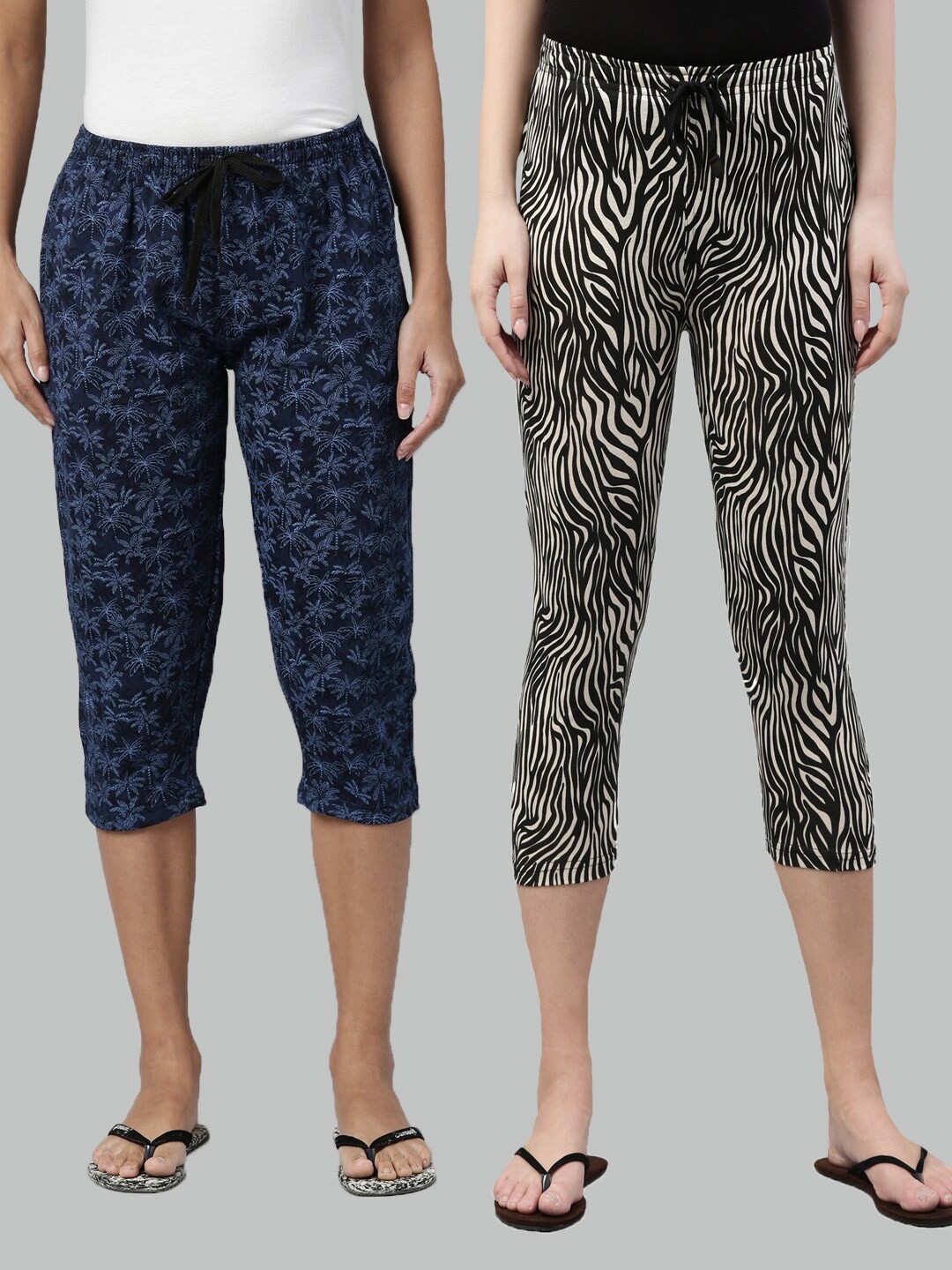 

Kryptic Women Blue & Black Pack Of 2 Pure Cotton Printed Capris