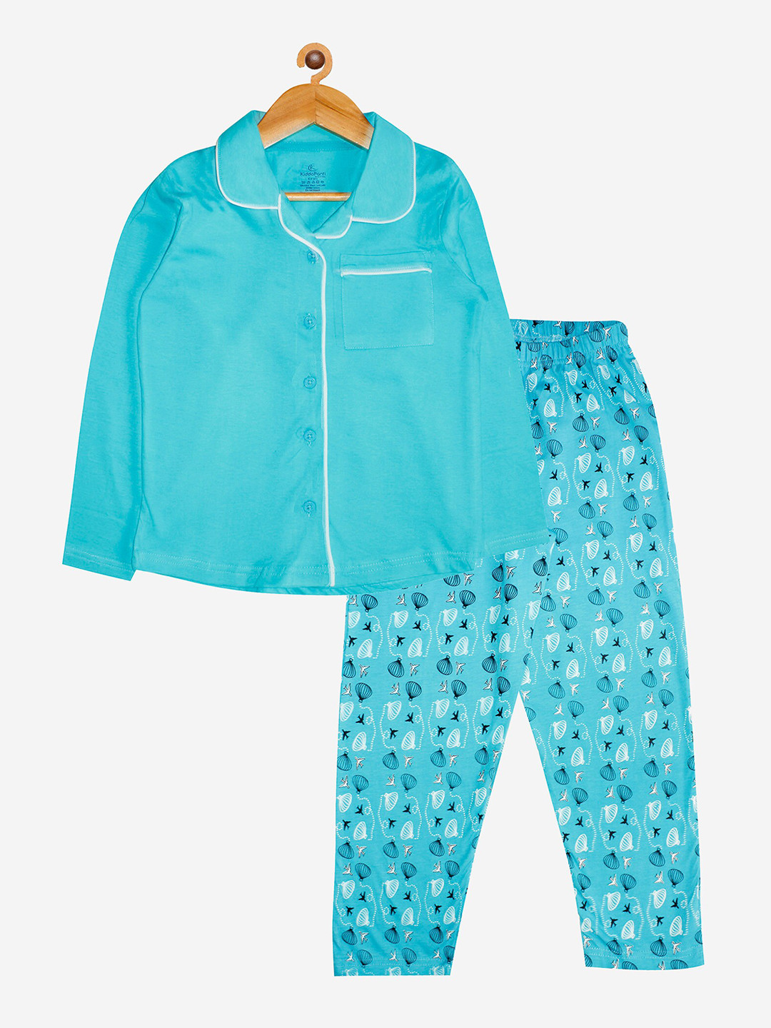 

KiddoPanti Girls Blue & White Pure Cotton Night suit