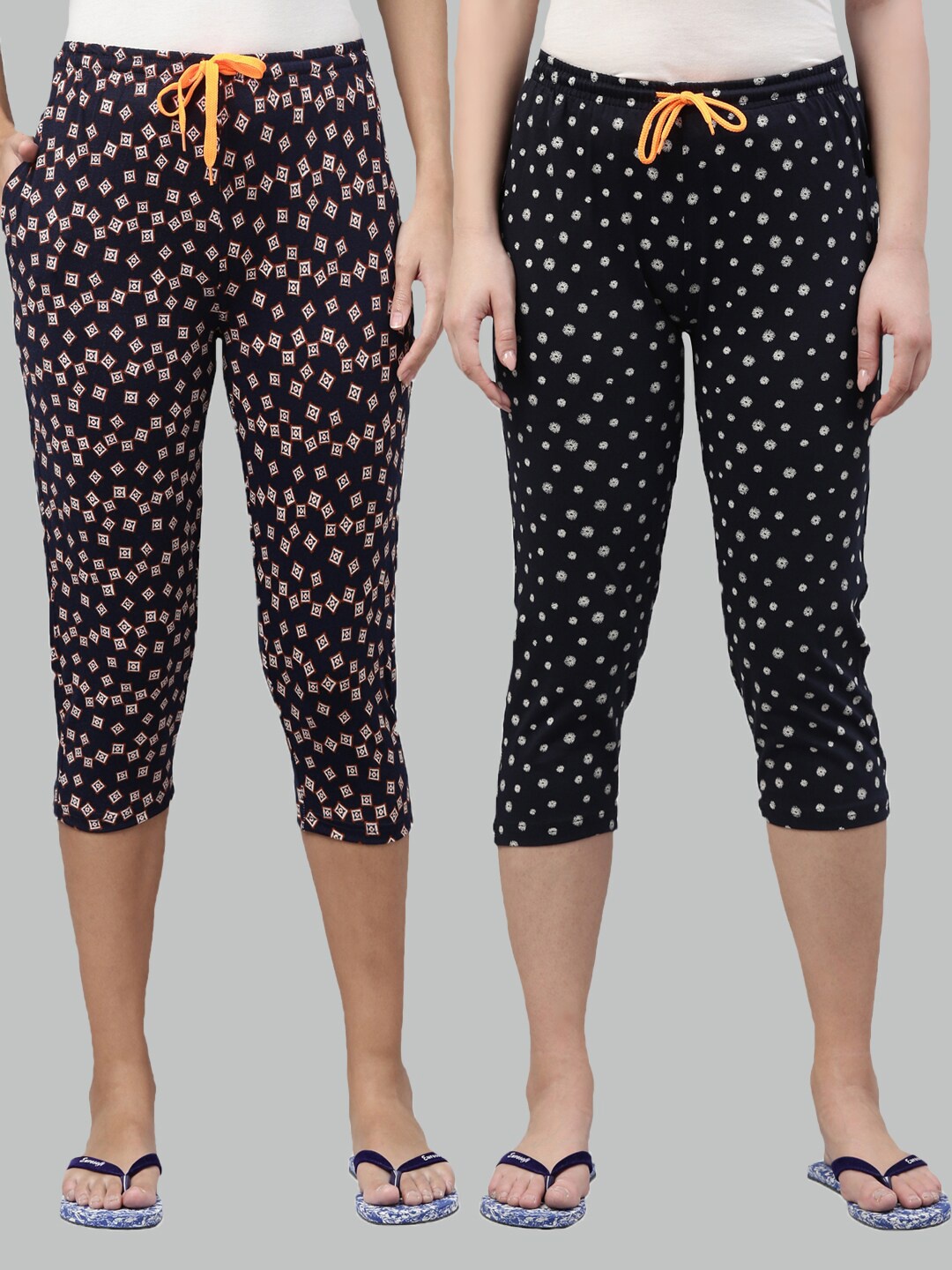 

Kryptic Women Pack Of 2 Pure Cotton Capris, Navy blue