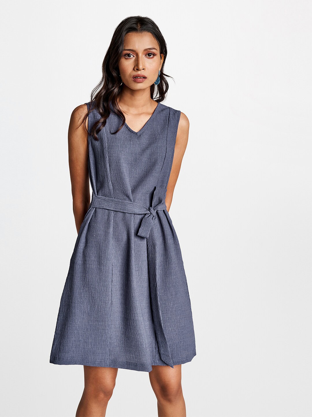 

AND Women Grey A-Line V Neck Dress